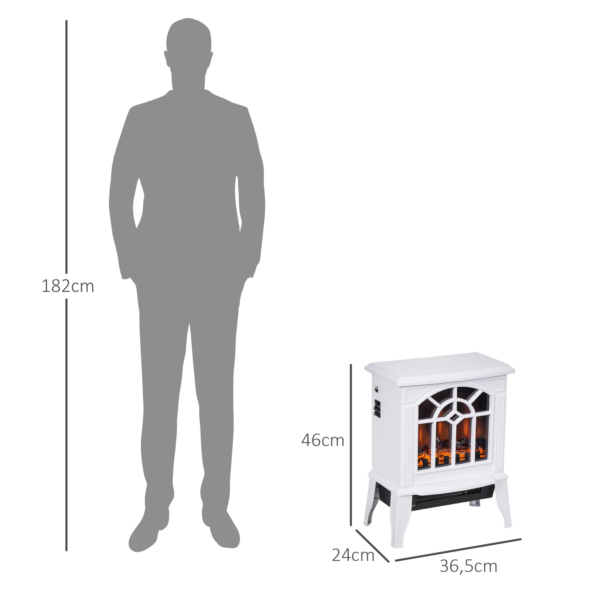 HOMCOM Chimenea Eléctrica 2000 W Decorativa de Pie con LED Llamas Temperatura Ajustable 36,5x24x46 cm Blanco