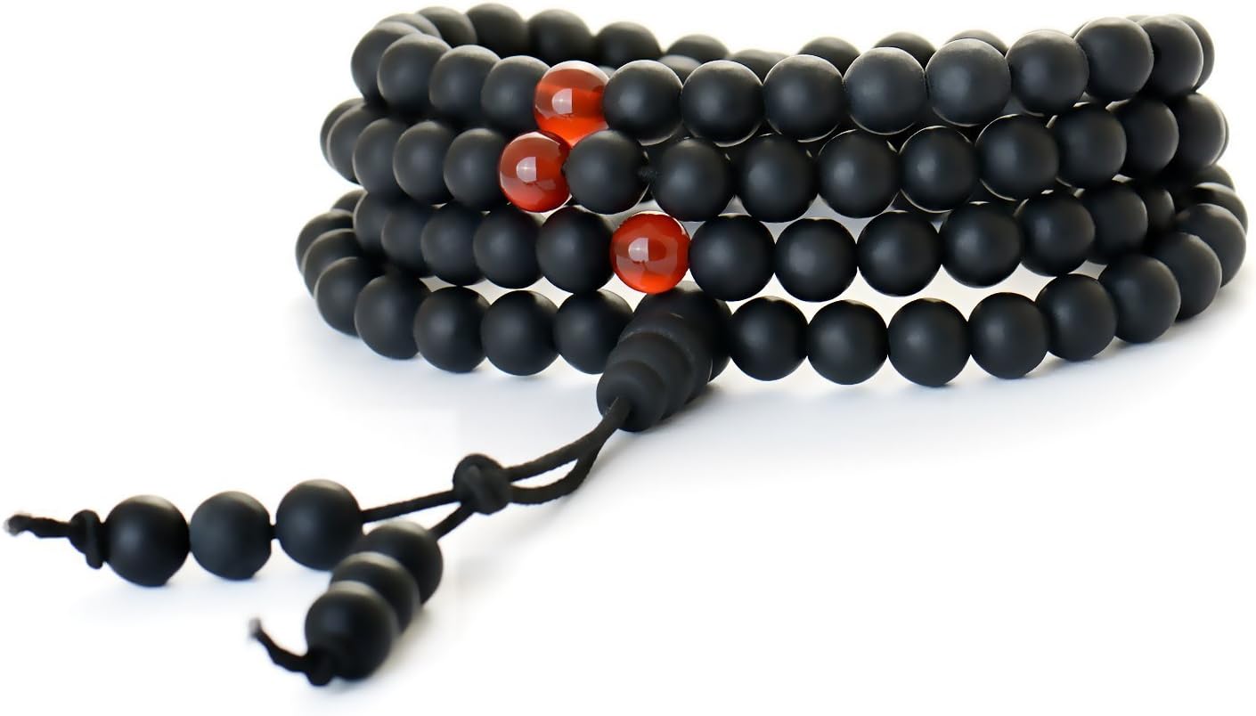 Corciosy Mala Beads - Buddhist Prayer Beads - Tibetan Mala Necklace - 108 6mm Matt Healing Bian Stones Beaded Wrap Bracelet - Chakra Jewelry for Meditation(Style2)