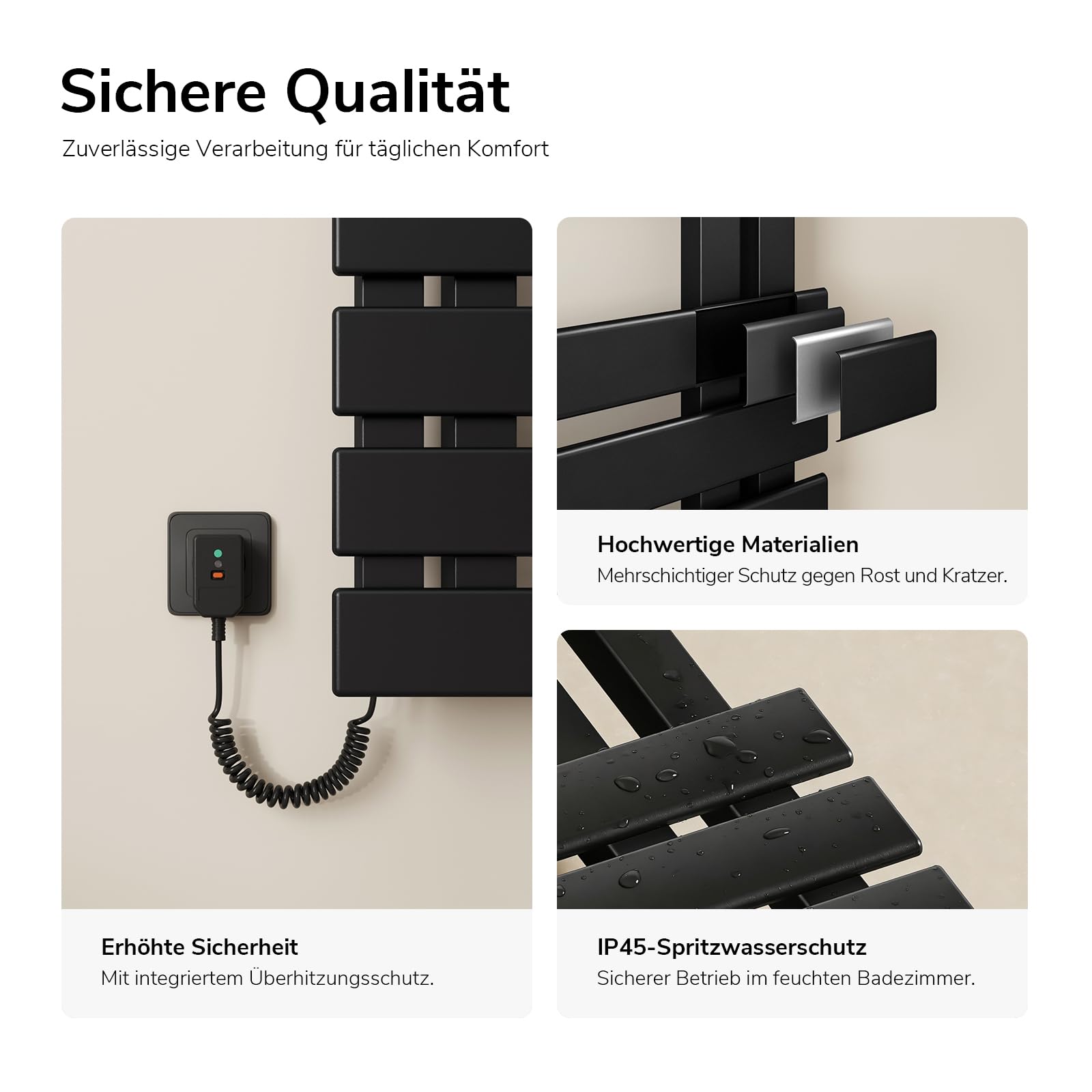 EMKE Elektrischer Handtuchheizkörper 1300x500 mm, Intelligenter Handtuchwärmer mit WiFi-App-Steuerung, Timer & Thermostat, Badheizkörper zur Wandmontage, 440 Watt, IP45, Schwarz