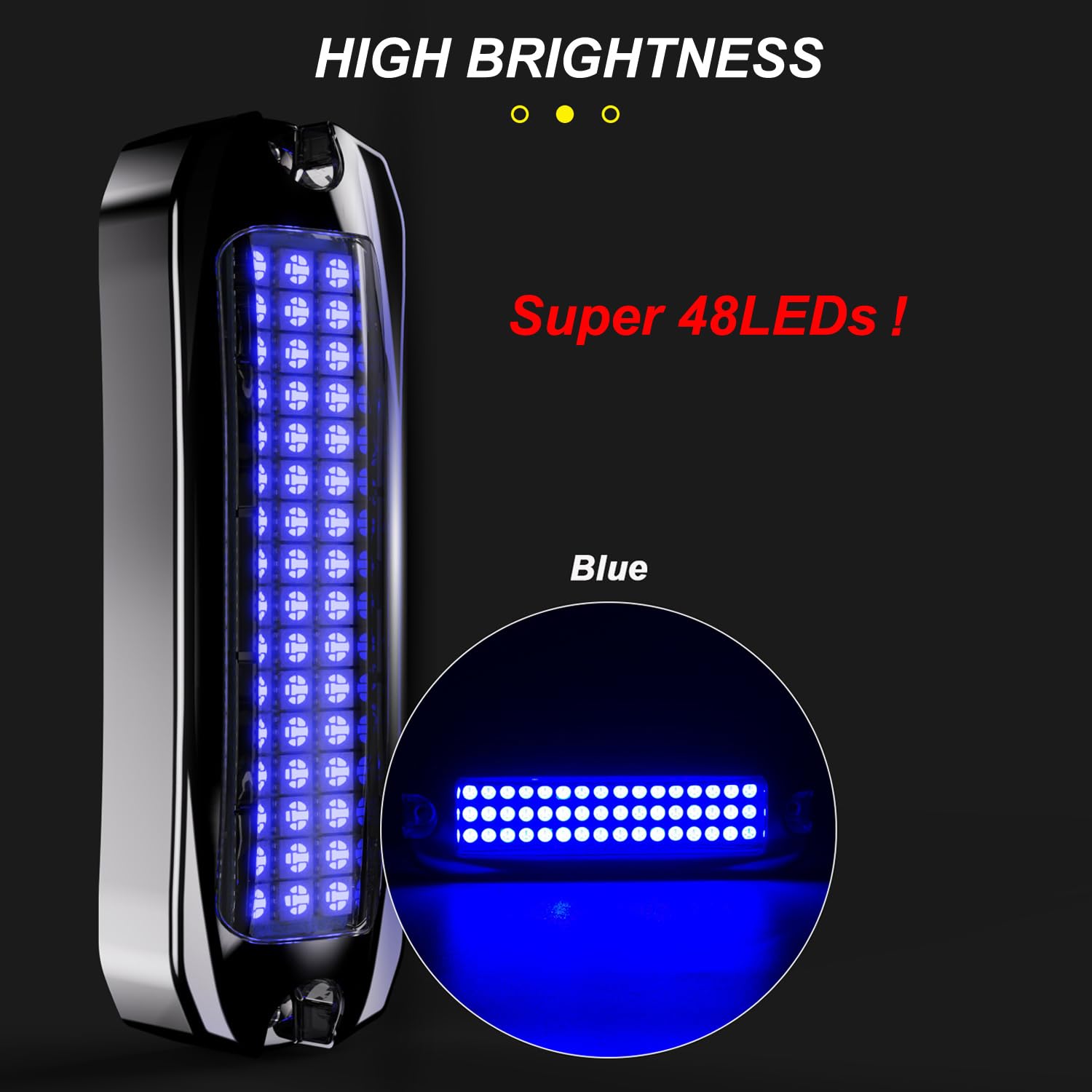 Greluma 2 Pcs Éclairage de pont intérieur étanche à 48LED pour bateau,éclairage de courtoisie,éclairage de navigation,tableau arrière,cabine,pour ponton,bateau de pêche,kayak,voilier,12/24V,bleu