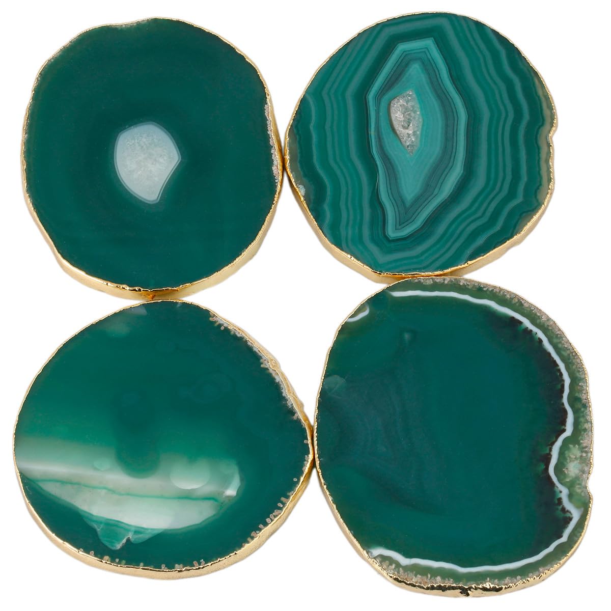 Nupuyai 2pcs Green Agate Slices Cup Mats Coasters for Drink Irregular Crystal Stone Coaster Set Place Cards for Wedding Home Decor 3.1"-3.9" - Image 3