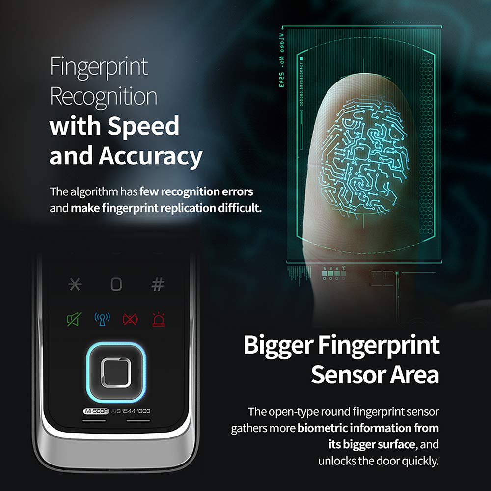 MI-500F Digital Rim Lock Biometric Fingerprint Notification Lamps Double Locking Manager Mode Trespass Alarm Battery Alarm High Temperature Warning product thumbnail 4