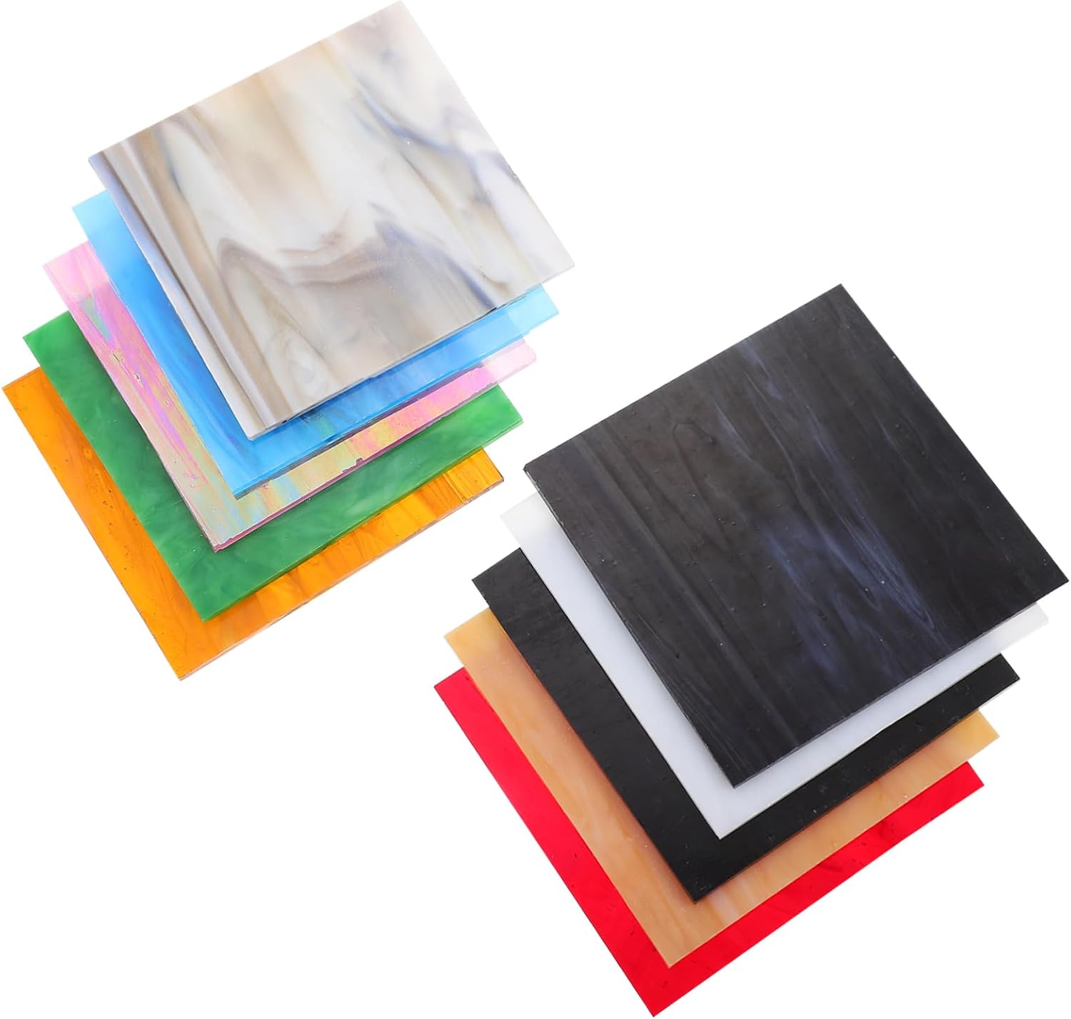IWOWHERO 10pcs Glass Sheets Cathedral Tiles Mirror Mosaic Tiles for Crafts Stained Glass Sheets Water Ripple Texture Mosaic Art for Decoration