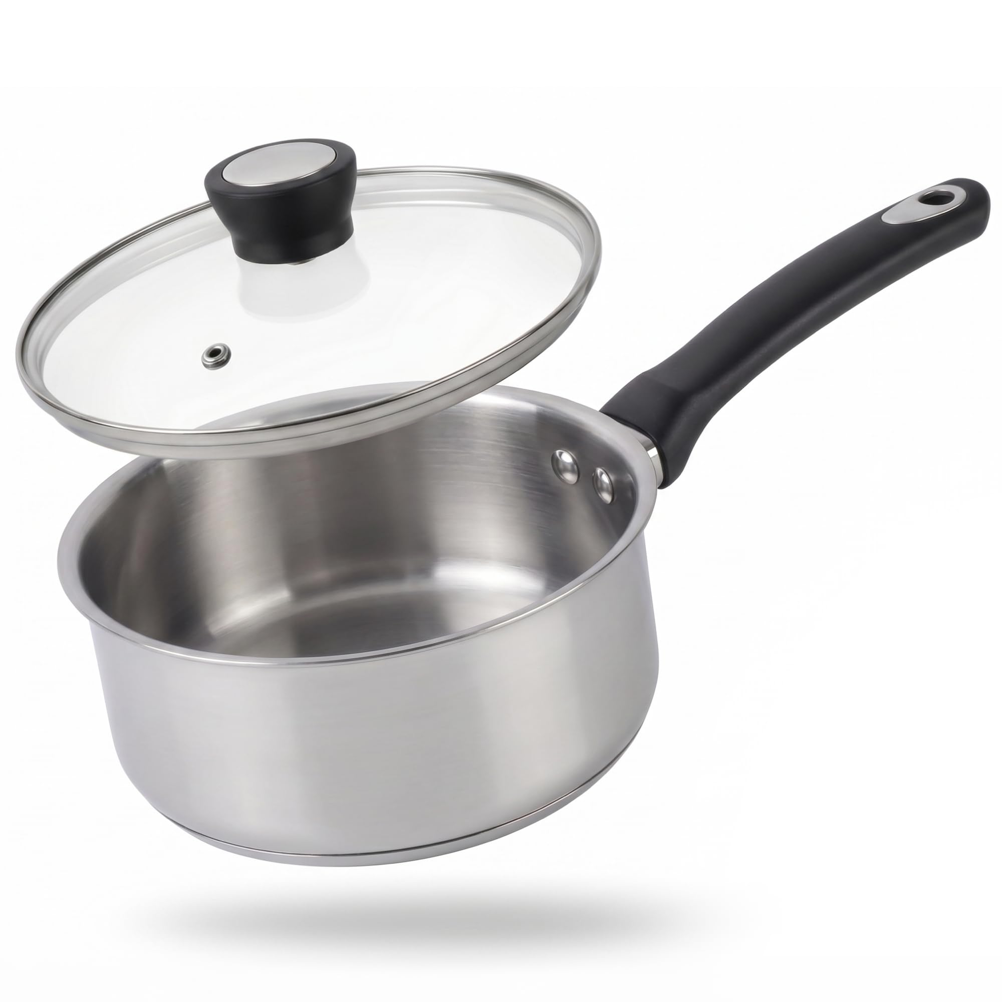 Judge Essential - Stainless Steel Non Stick Frying Pan with Vented Glass Lid - Dishwasher & Oven Safe to 180°C - Stay-Cool Handle - Suitable for All Hob Types (18cm Saucepan)