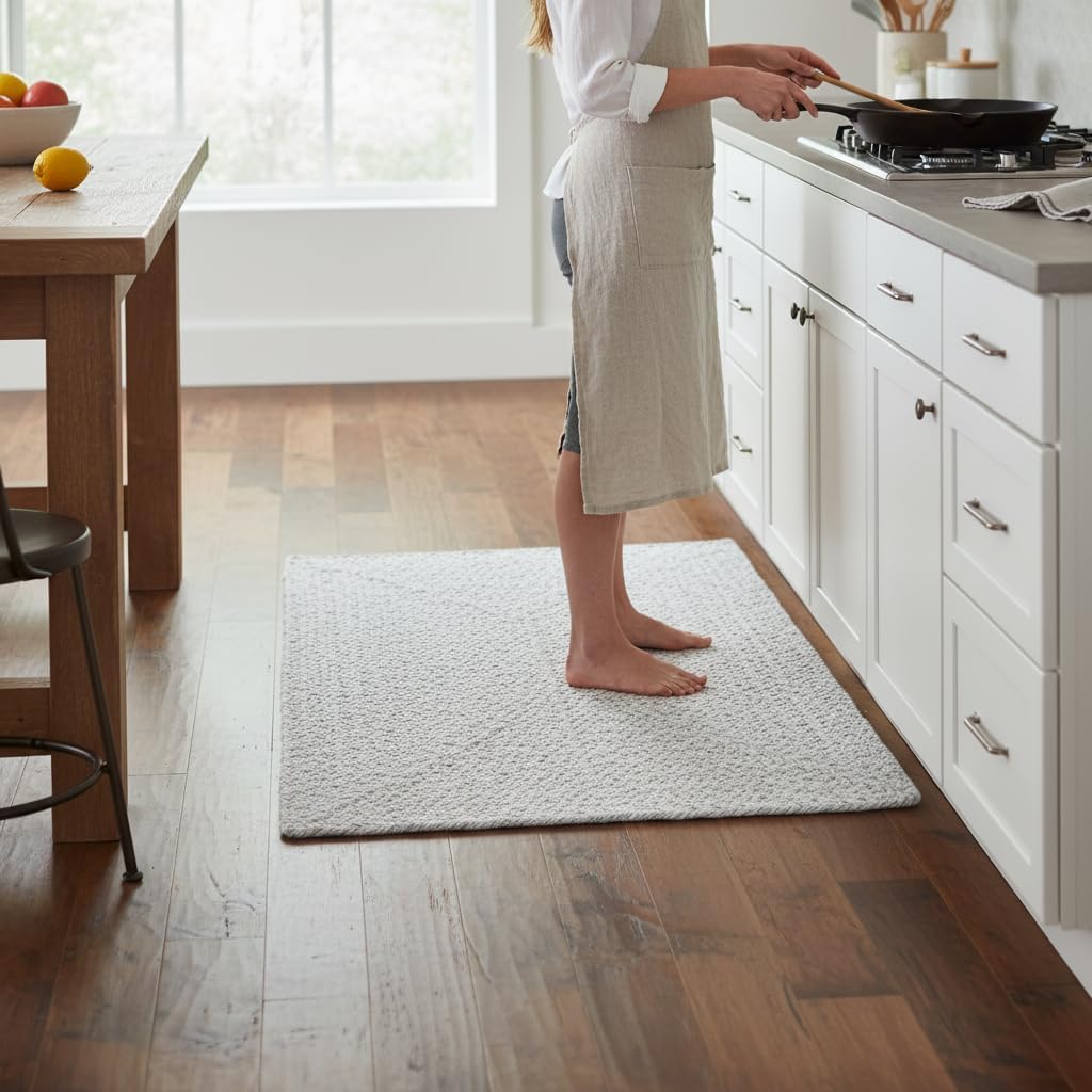 super area rugs farmhouse braided rugs 2x3, soft cotton kitchen rugs, rectanglular woven braided rug for bedside, gray & white, 2' x 3' rectangle 2' x 3' (rectangular) gray & white