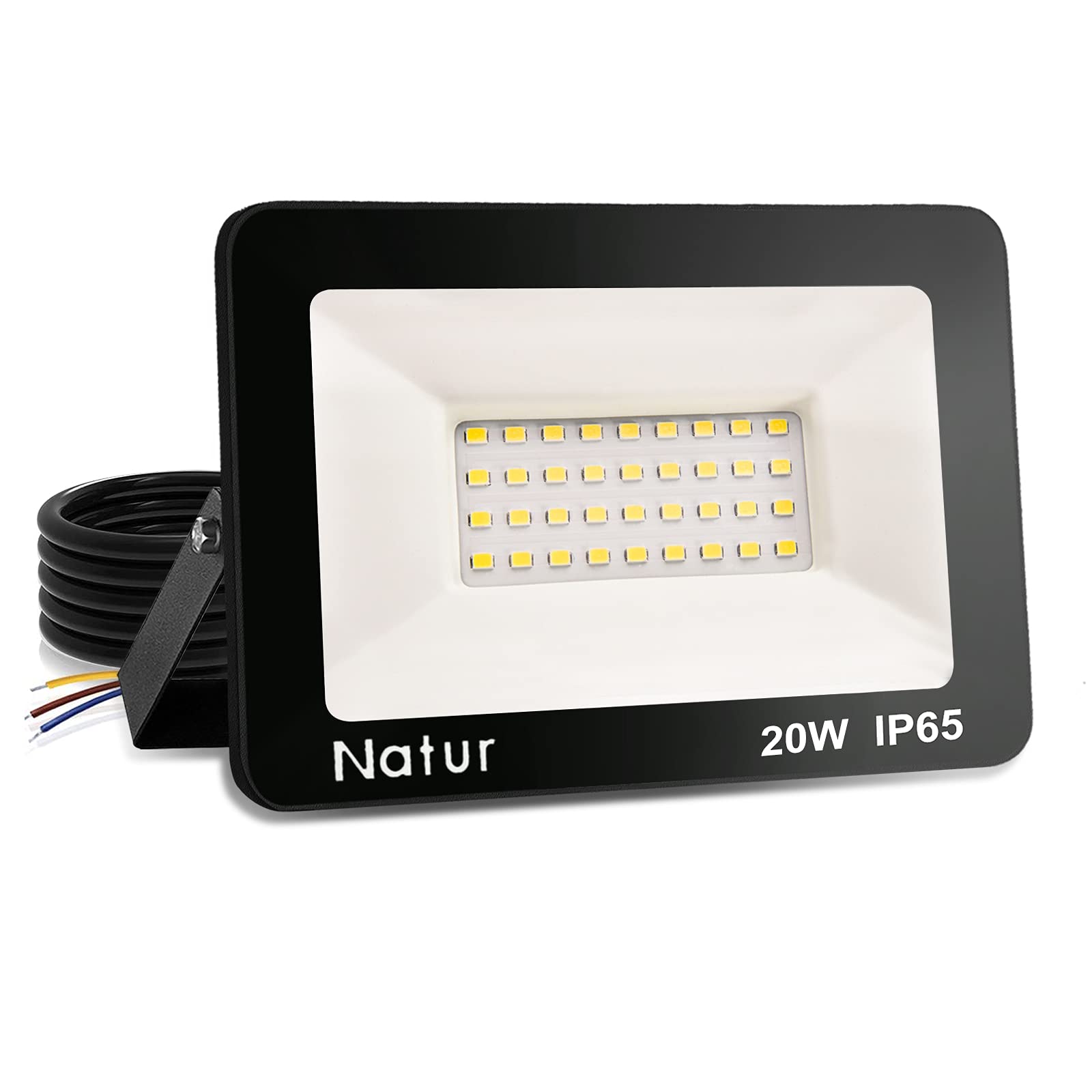 bapro LED Floodlight, 20W 2000lm Outdoor Security Lights Warm White 3500K, Spot Lights IP65 Waterproof, Mains Powered Outside Flood Lights for Garden, Garage, Balcony, Carport, Backyard