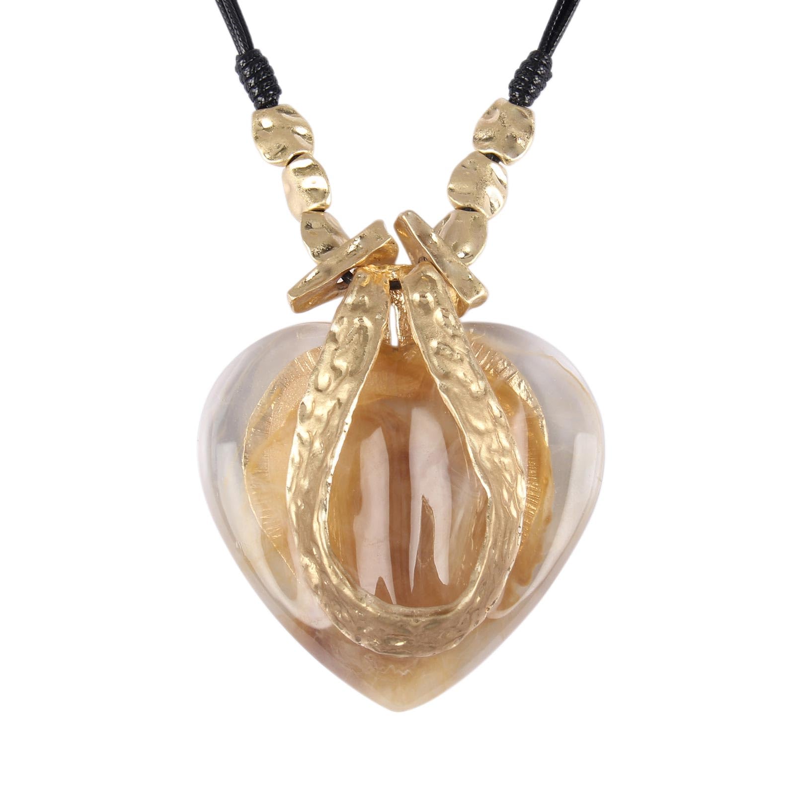 GelConnie Leather Necklace for Women Large Pendant Long Brown Necklace Circle Leather Choker Vintage Sweater Necklace Gold Chunky Boho Necklaces for