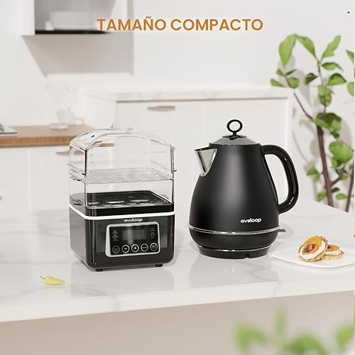 Miniatura 8 de Vaporizador eléctrico de alimentos de 2 niveles para cocinar, vaporizador digital multivegetal de 4 cuartos de galón con cestas apilables sin BPA,