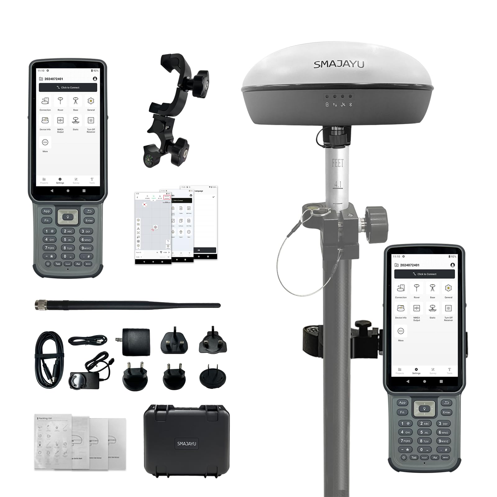 SMA20RTK Rover, PPK PPP IMU NOAA certificated GNSS Land Surveying Rover,Software,1408channes, Connect CORS for Correction,1 inch Accuracy PPK Calculation (Exclude Pole)