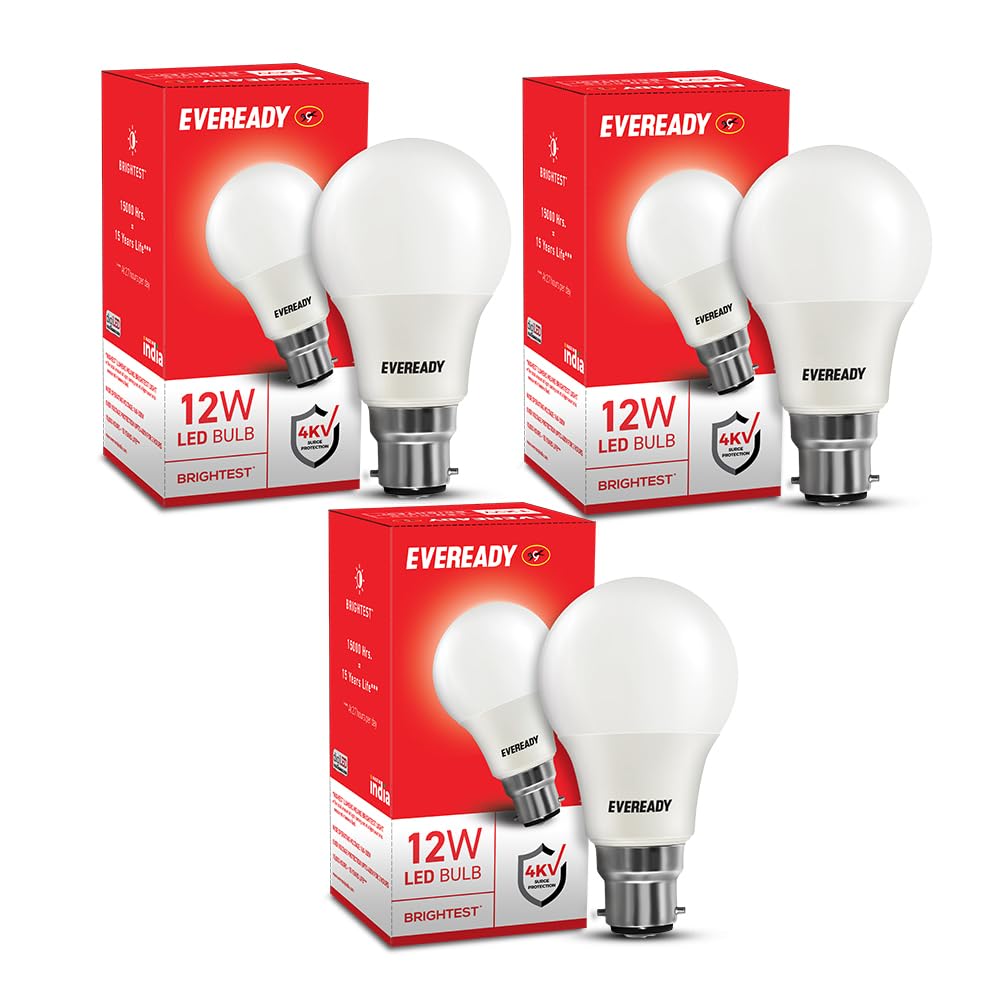 Eveready 12W Led Light Bulb | High Efficiency & Glare-Free Light | 4KV Surge Protection | With Wide Operating Voltage Range | 100 Lumens Per Watt | Cool Day Light (6500K) | Pack of 3 (B07438T18M) Amazon Price History, Amazon Price Tracker