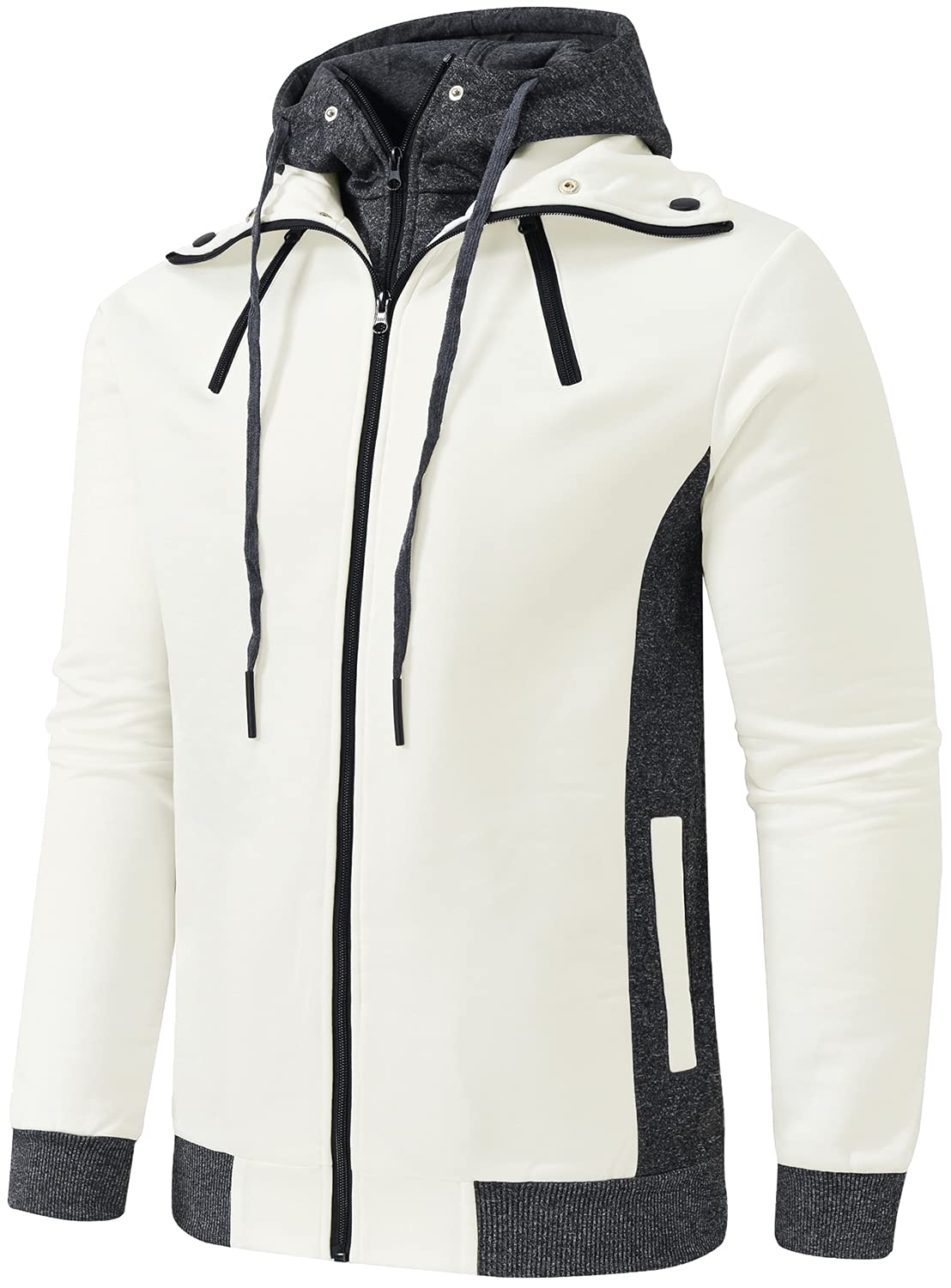 Qpngrp Mens Double Zipper Hooded Jacket Fleece Hoodie For Men