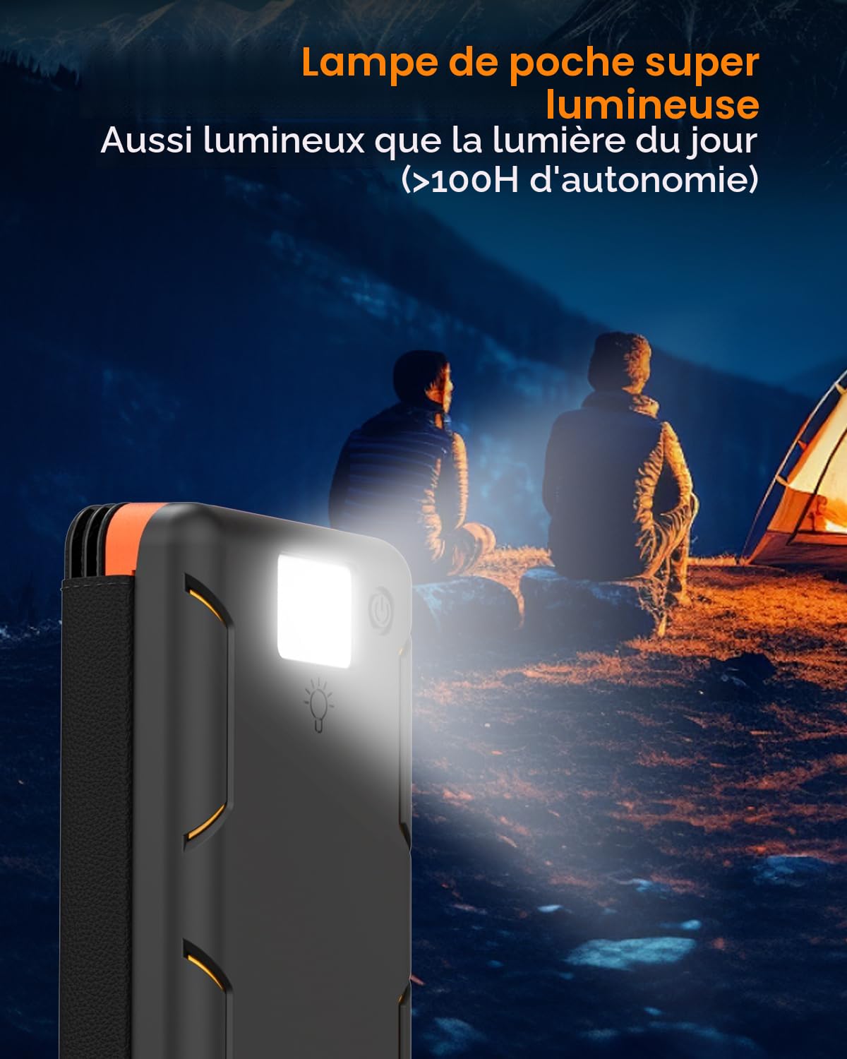 FEELLE Chargeur Solaire 25000mAh, Solaire Batterie Externe avec Double Sortie USB 3,0A et 4 Panneaux Solaires Pliables Chargeur Portable pour Smartphone, Tablette, Camping et Plus (Orange)
