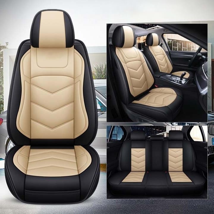Housse de siège de voiture universelle en cuir PU noir et beige pour protection auto