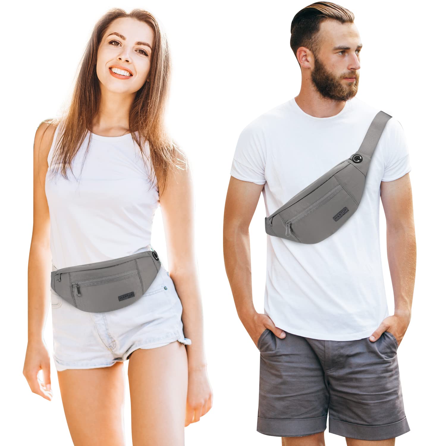 MAXTOP Marsupio grande per donna e uomo, marsupio con attacco per cuffie e 4 tasche con zip, cintura regolabile per ciclismo, corsa, jogging, viaggio, outdoor, allenamento