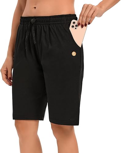 Miniatura 2 de LUCKYCATCUS Bermudas para mujer, pantalones cortos de jersey con bolsillos, para yoga, caminar, atléticos, largos hasta la rodilla