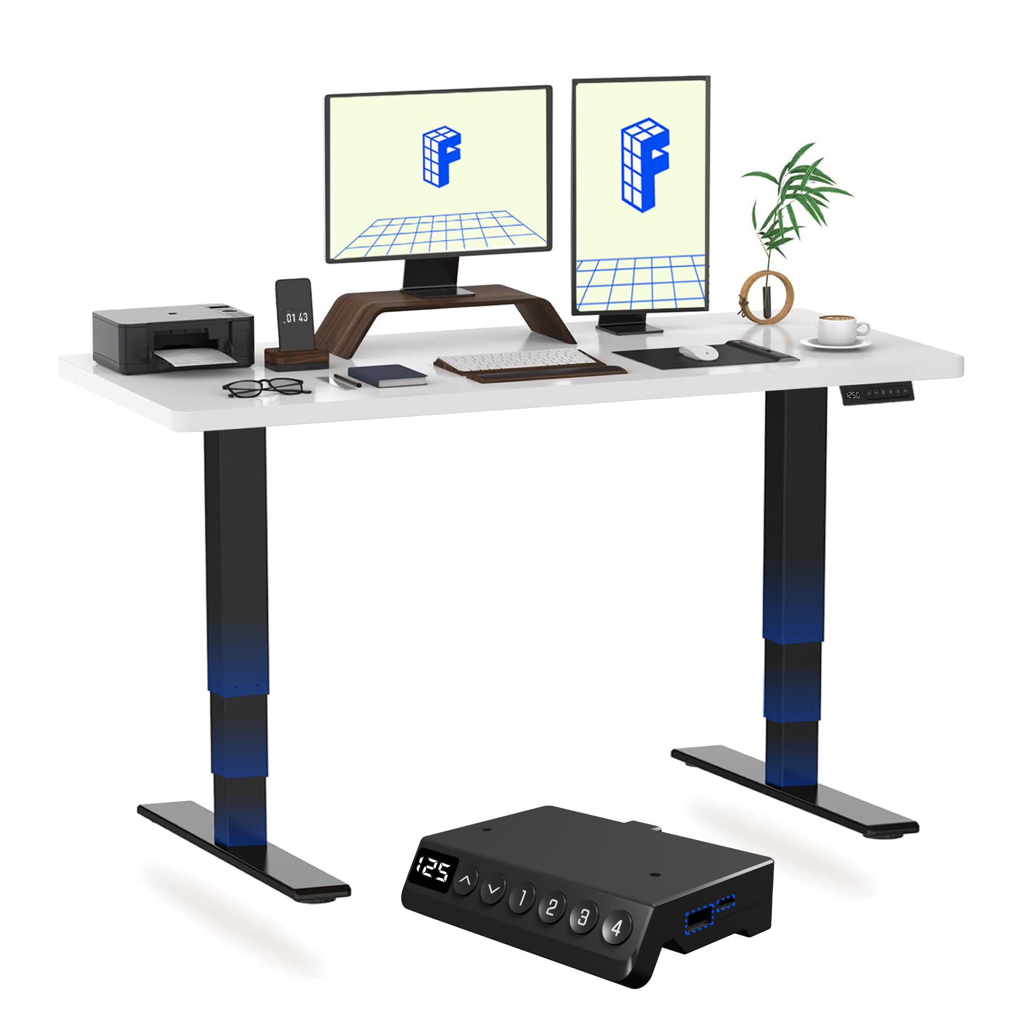 Flexispot Black Frame+White Top E6 Max 160X80cm Electric Standing Desk With Usb Dual Motors 3 Stage One Piece Height Adjustable Sit Stand Up With Memory Smart Panel(Black Frame+White Top)