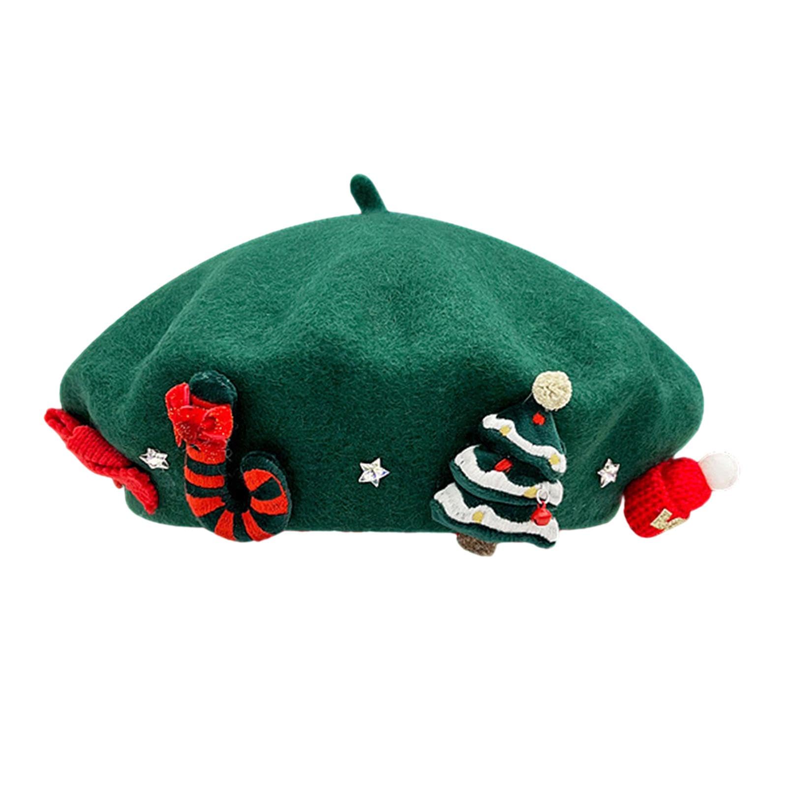 Christmas Beret Hat Casual Xmas Cap Painter Hat Womens French Beret for Christmas Holiday Birthday Gift Adults, Green