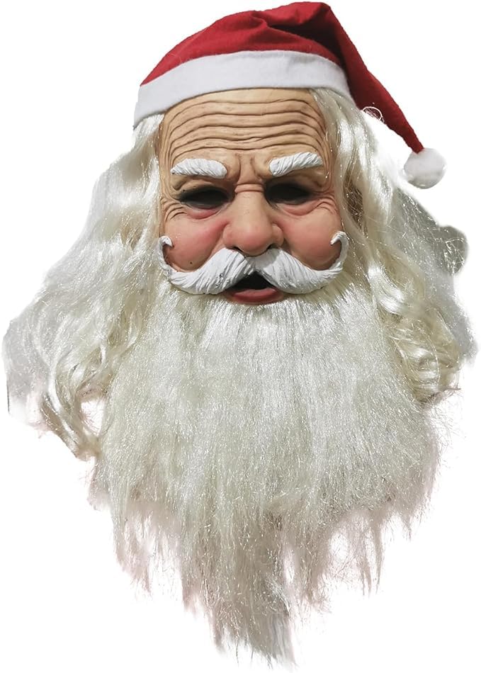 WPOZD Deluxe Green Monster Christmas Mask with Santa Hat Adult Size Plush Fur Holiday Costume Accessory (Santa Mask)