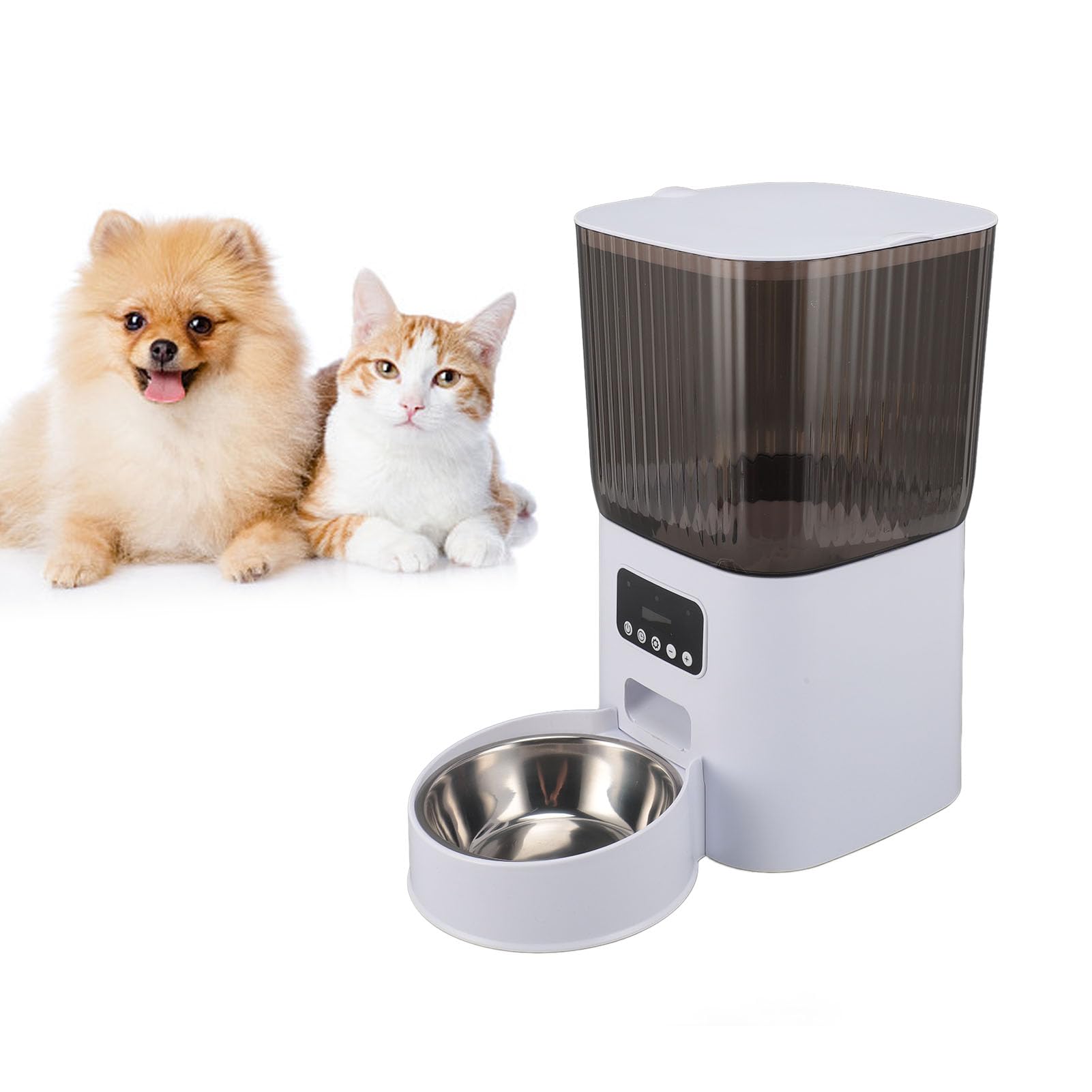 Comedero Automático para Gatos, Dispensador de Comida para Gatos de Gran Calibre, Capacidad de 5 litros, Compartimento de Dos Capas, Cuencos de Acero Inoxidable 304, (Cuenco