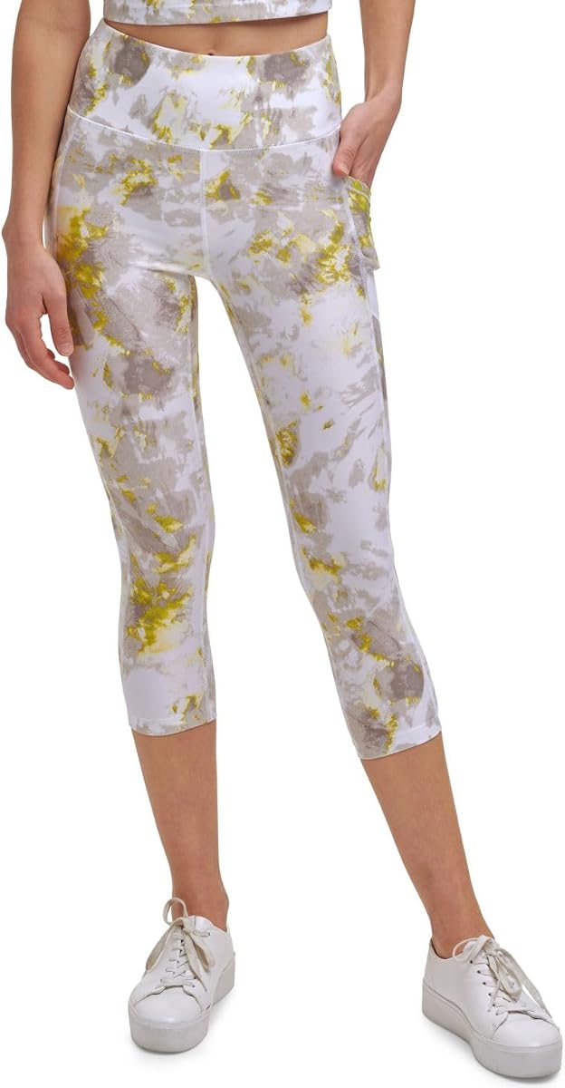 Calvin Klein Performance Women's Print High Waist Crop Tight Legging, Enlighten Daffodil, X-Small