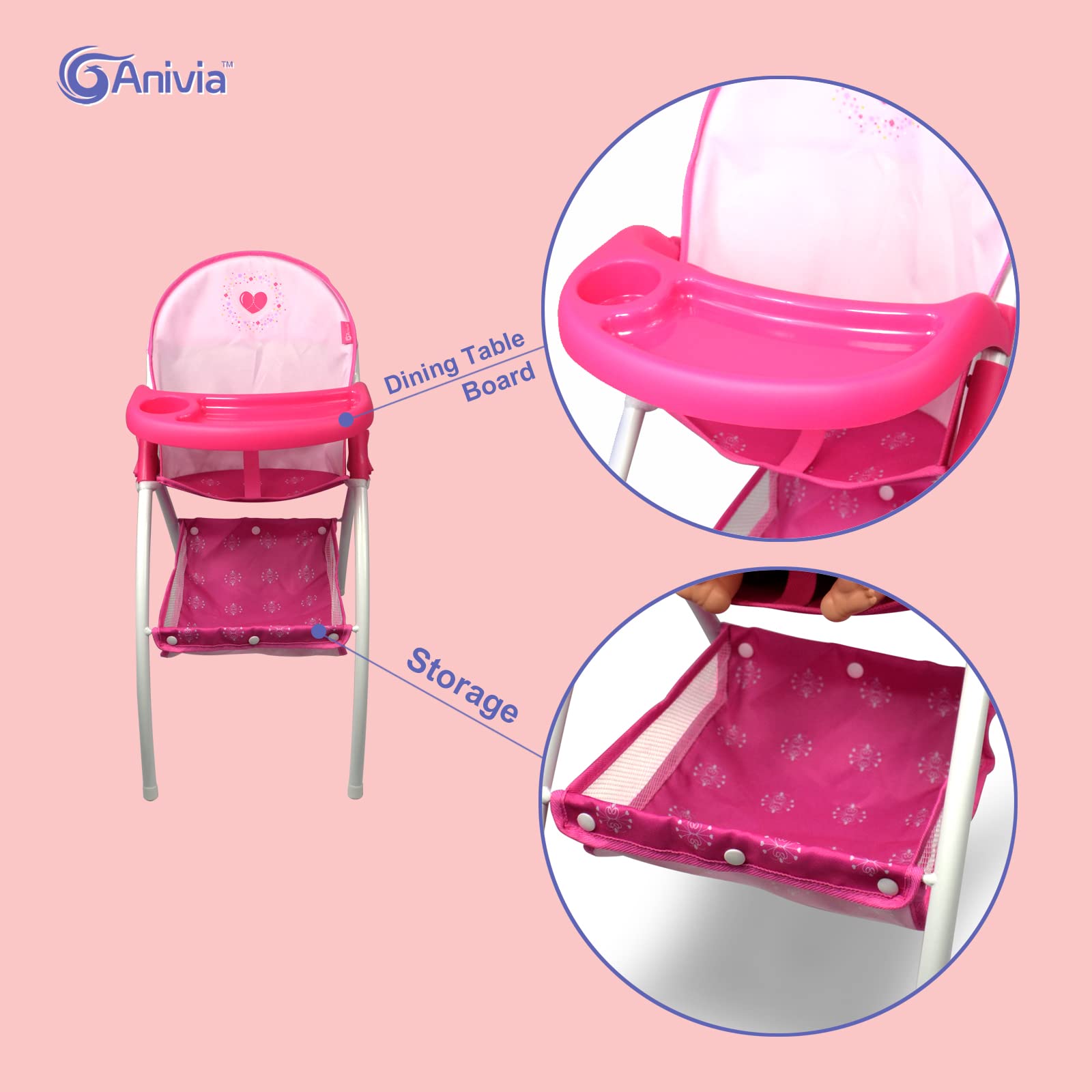 ANIVIA Baby Doll Trona, Trona para muñecas de hasta 16'', Rosa