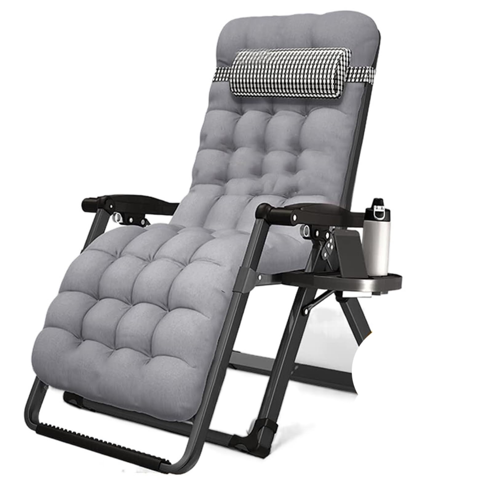 ZOPATO Outdoor Deck Chair, Foldable Extra Wide Garden Lounger With Pillow, Weatherproof Sun Lounger For Garden Balcony Beach Camping Holiday (Color : Gray, Size : Pearl cotton cushion)