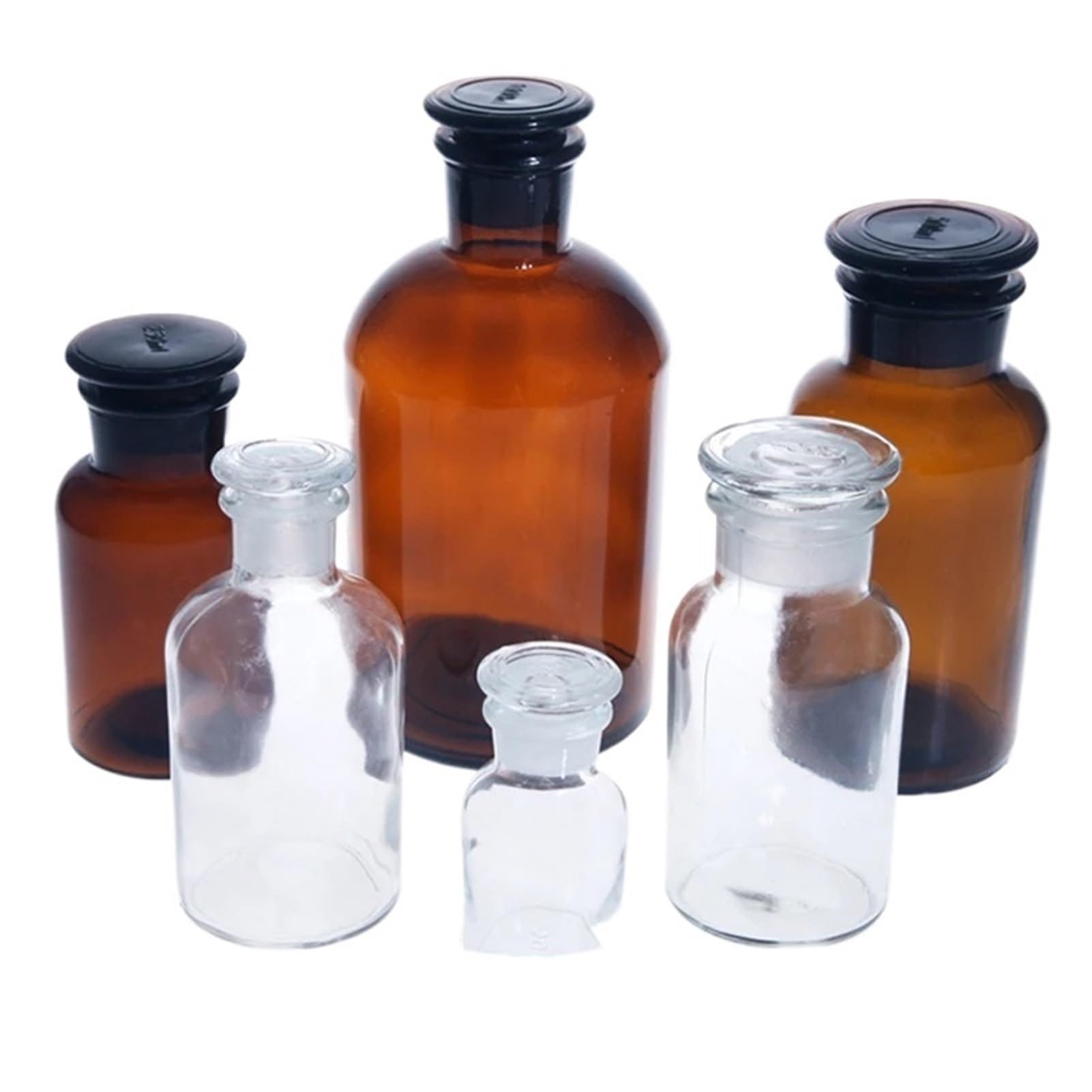 Botellas de vidrio transparentes, Paquete de 2 frascos de reactivo de vidrio de boca ancha y estrecha, varios tamaños.(2 Brown 250mL 2pcs)