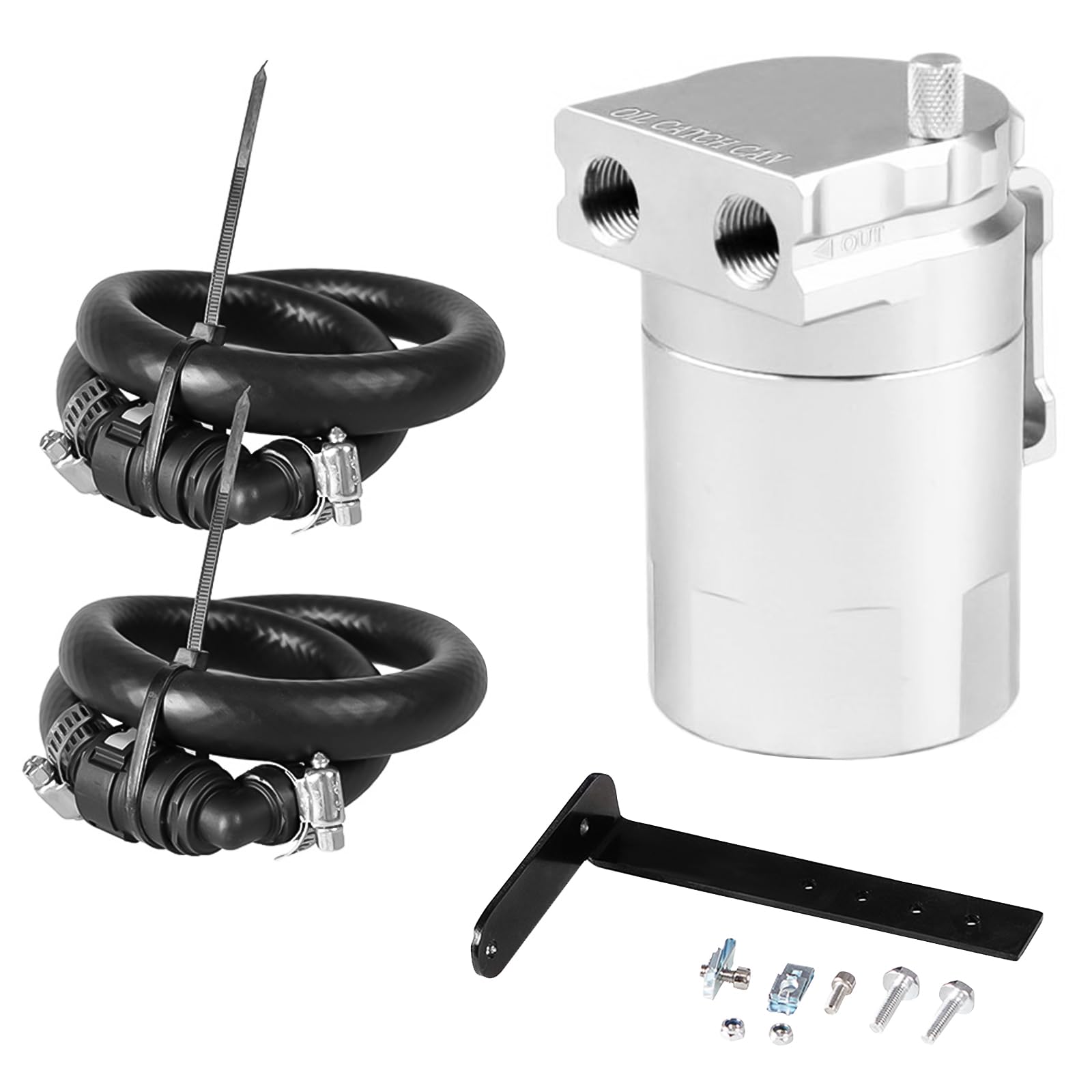 350ml Aluminum Oil Catch Can Polished Oil Separator Tank Compatible with Ford F150 2.7EB 3.5EB 5.0L Passenger Side 2011-2021, Expedition 3.5L EcoBoost 2018-2021, Raptor 3.5L Ecoboost 2017-2021,Silver