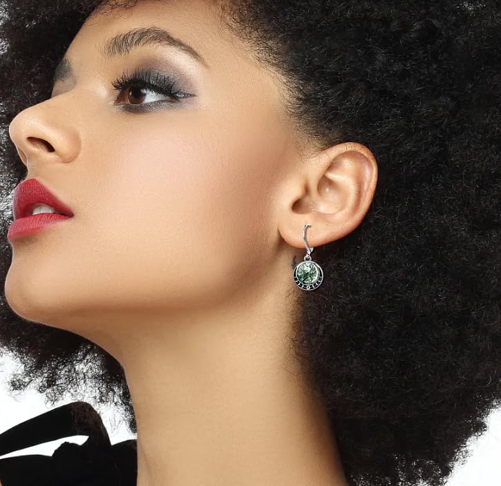 Moss Agate Earrings for Women Moon Phase Dangle Leverback Earrings Moon Jewelry Gift for Women2