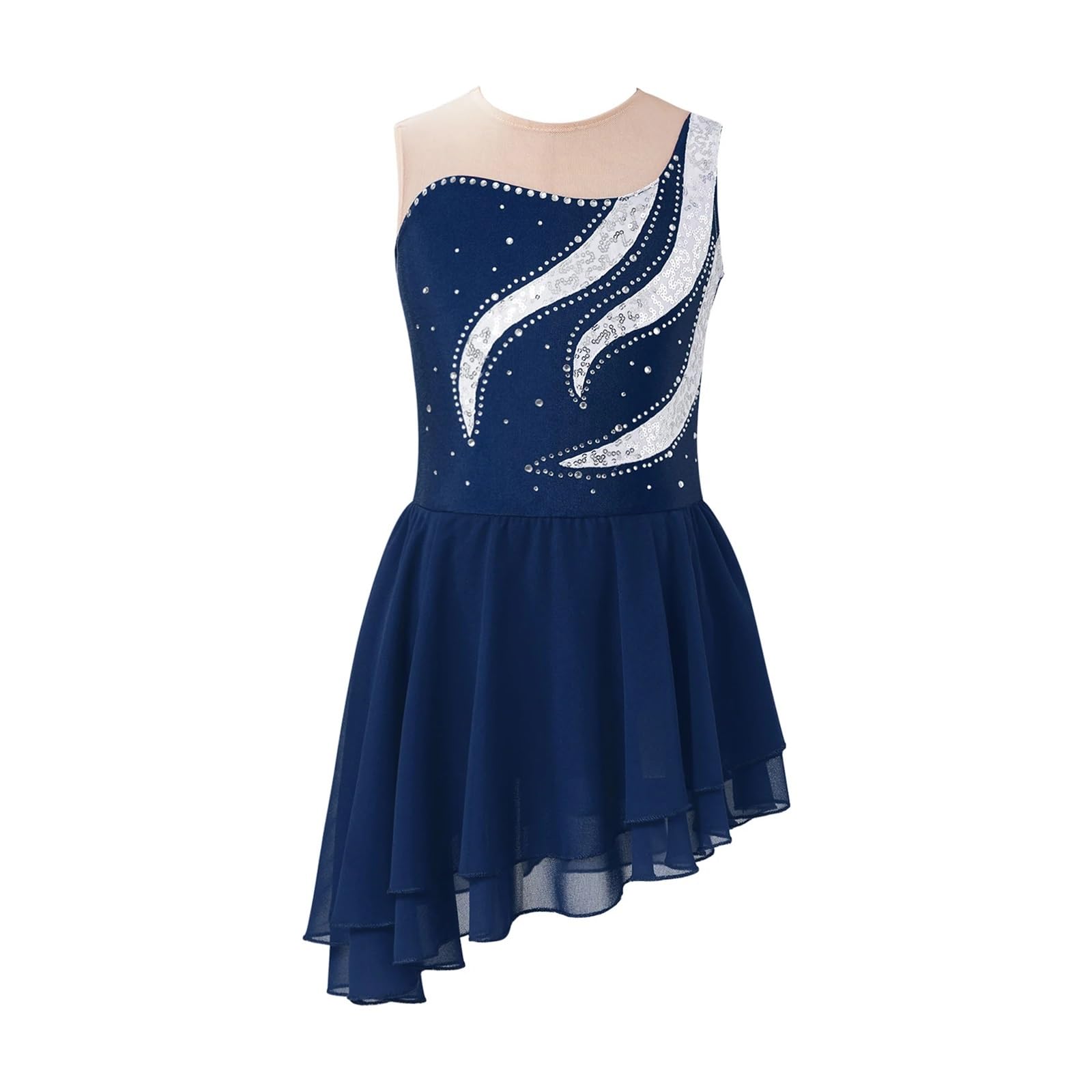Maillot Patinaje Artistico Ropa de patinaje sobre hielo for niñas, leotardo de gimnasia sin mangas con lentejuelas, ropa de baile con diamantes de imitación, vestido de patinaje artístico for adolesce