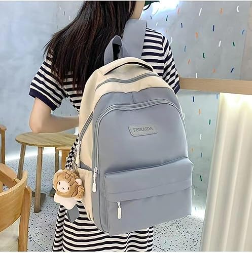 Miniatura 4 de Mochila estética linda Kawaii con colgante de 15.6 pulgadas, linda mochila universitaria para computadora portátil, mochila preparada, Azul