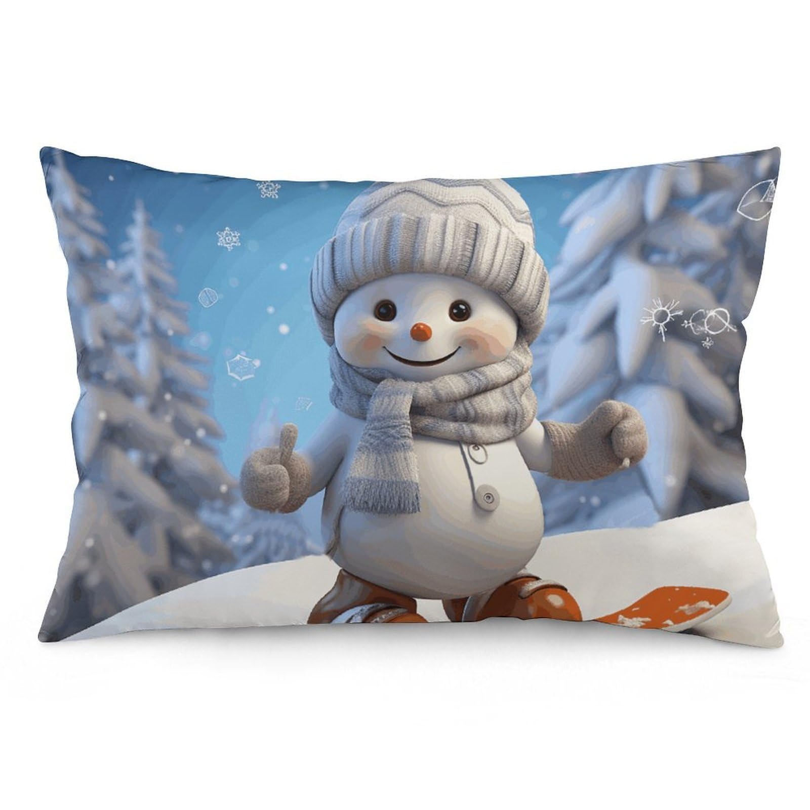 2 Pack Pillow Cases for Hair and Skin, Soft Breathable Pillow Case Covers with Hidden Zipper, Cute Snowboard Snowman Pillowcase 20"x30" Pillow Covers for Sleeping Gift