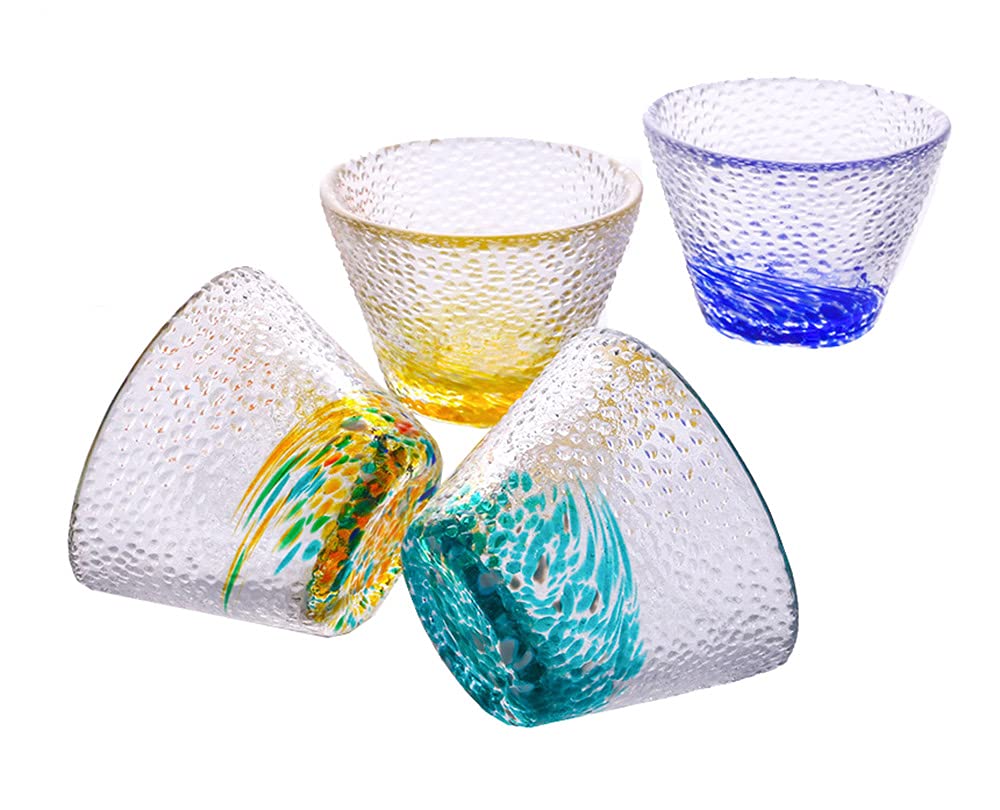 Mozacona 4pcs Colorful Glass Sake Cups Set,Small Wine Cups,Tea Cups