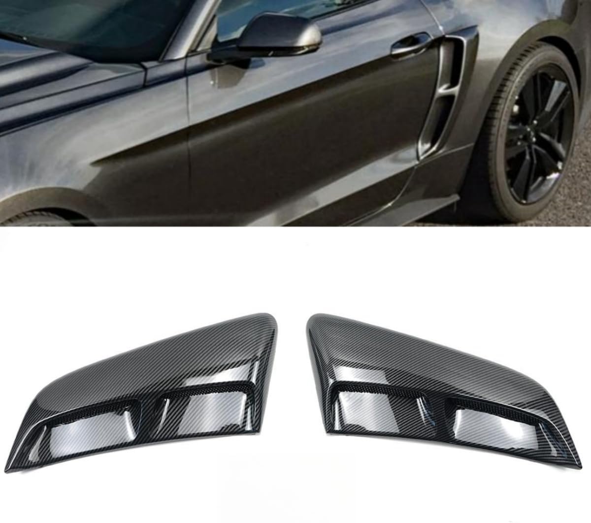 Rear Quarter Panel Side Body Fenders Door Scoop Air Outlet Trim Compatible with for Ford Mustang 2015-2023 (Carbon Fiber Print)