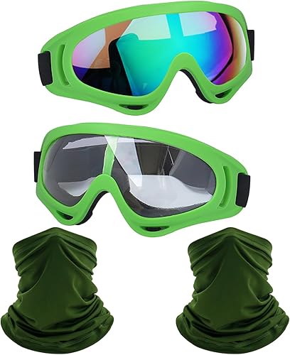 Miniatura 16 de Gafas de motocicleta, paquete de 2 unidades, para motocross, ATV, motocross, senderismo, protección con 2 unidades de máscara bandana transpirable