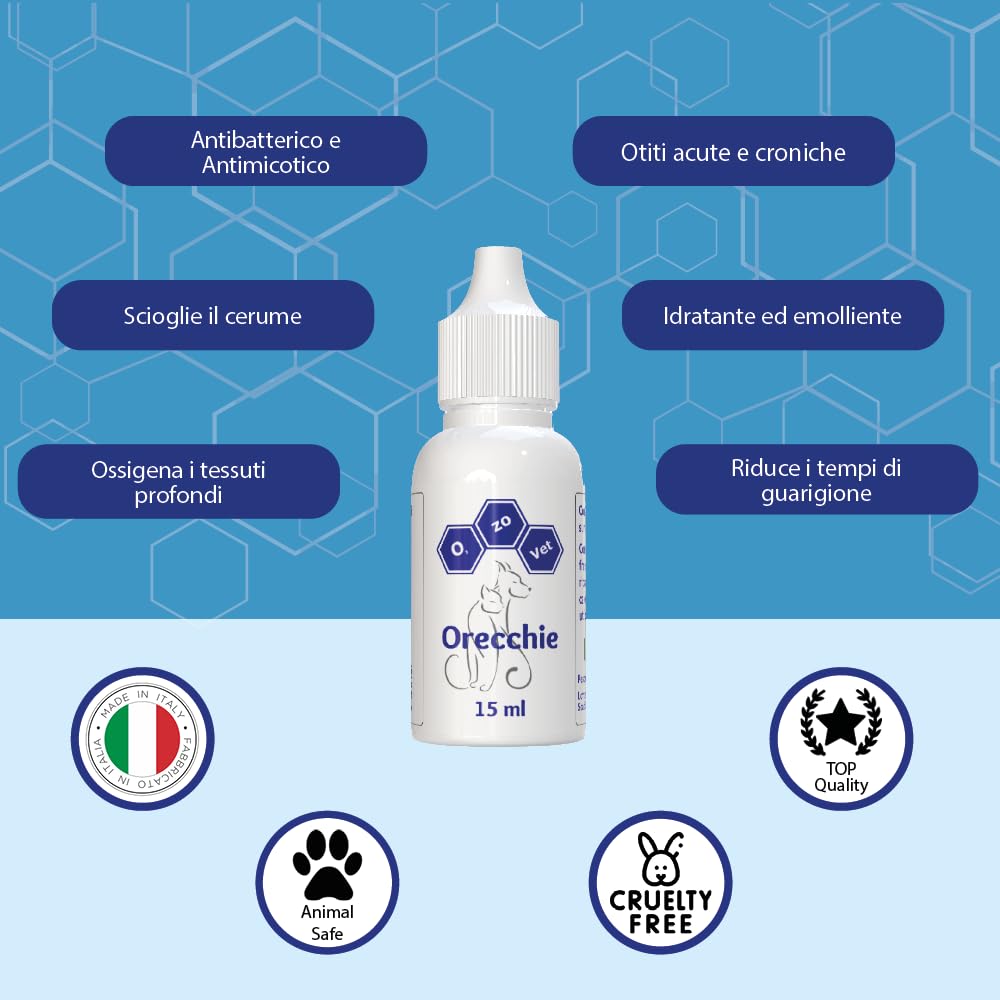 Ozo-Vet |Orecchie Cane 15ml – Contro Otiti Acute e Croniche di Origine Allergica, Batterica e Micotica