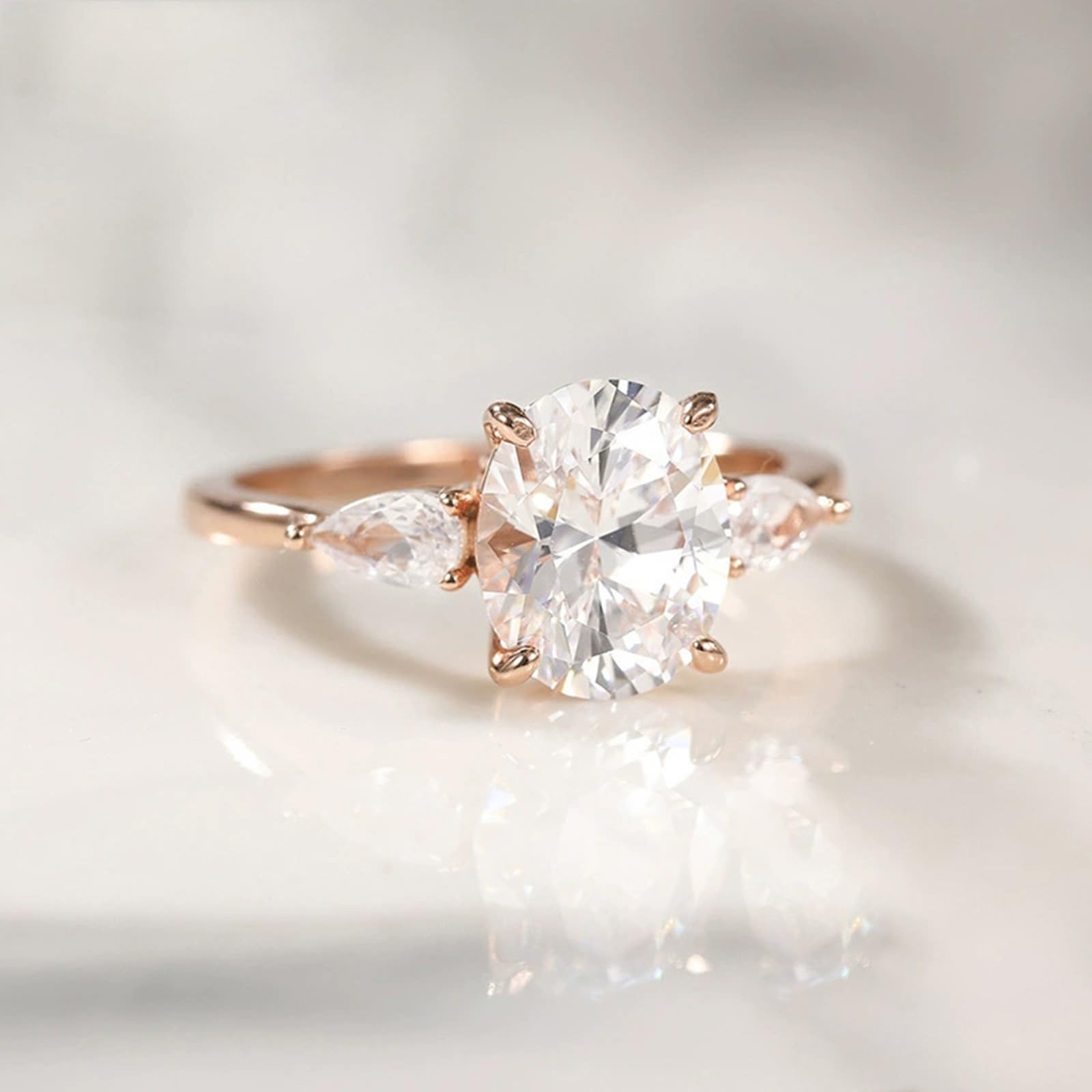 Bague Argent Femme, Zircone Cubique Ovale de Luxe 8X10 Mm 3 Carats Anneau en Wolfram 6 Mm Bague Argent Sterling 925 Zircone Cubique, Taille 47-67