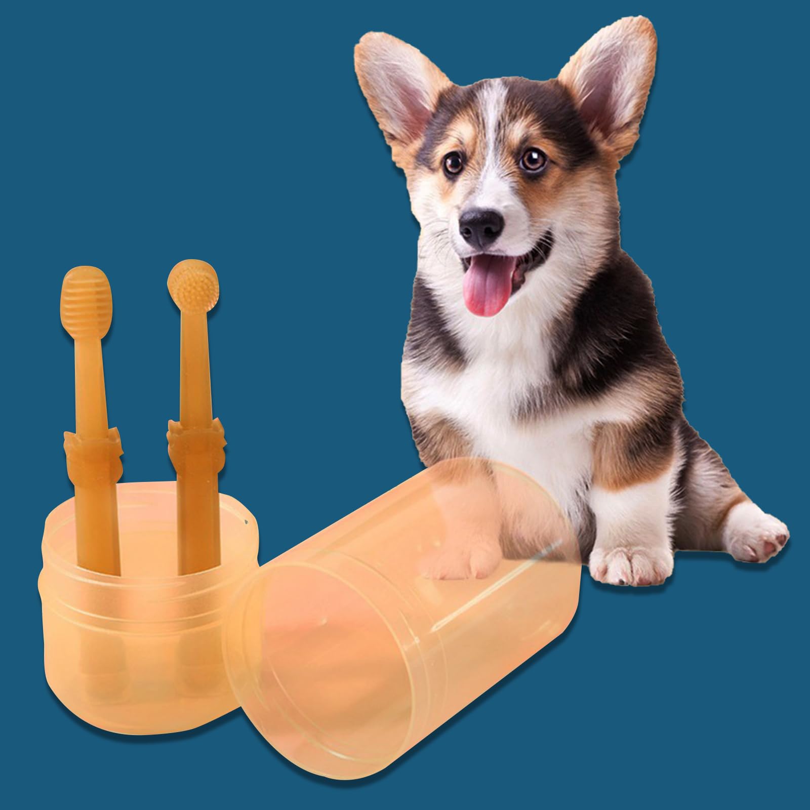 Nawwgy 2 Pcs Safe Pet Toothbrush Set Long Handled 360-Degree Cylinder Head Toothbrush Dog Cats Teeth Care Silicone