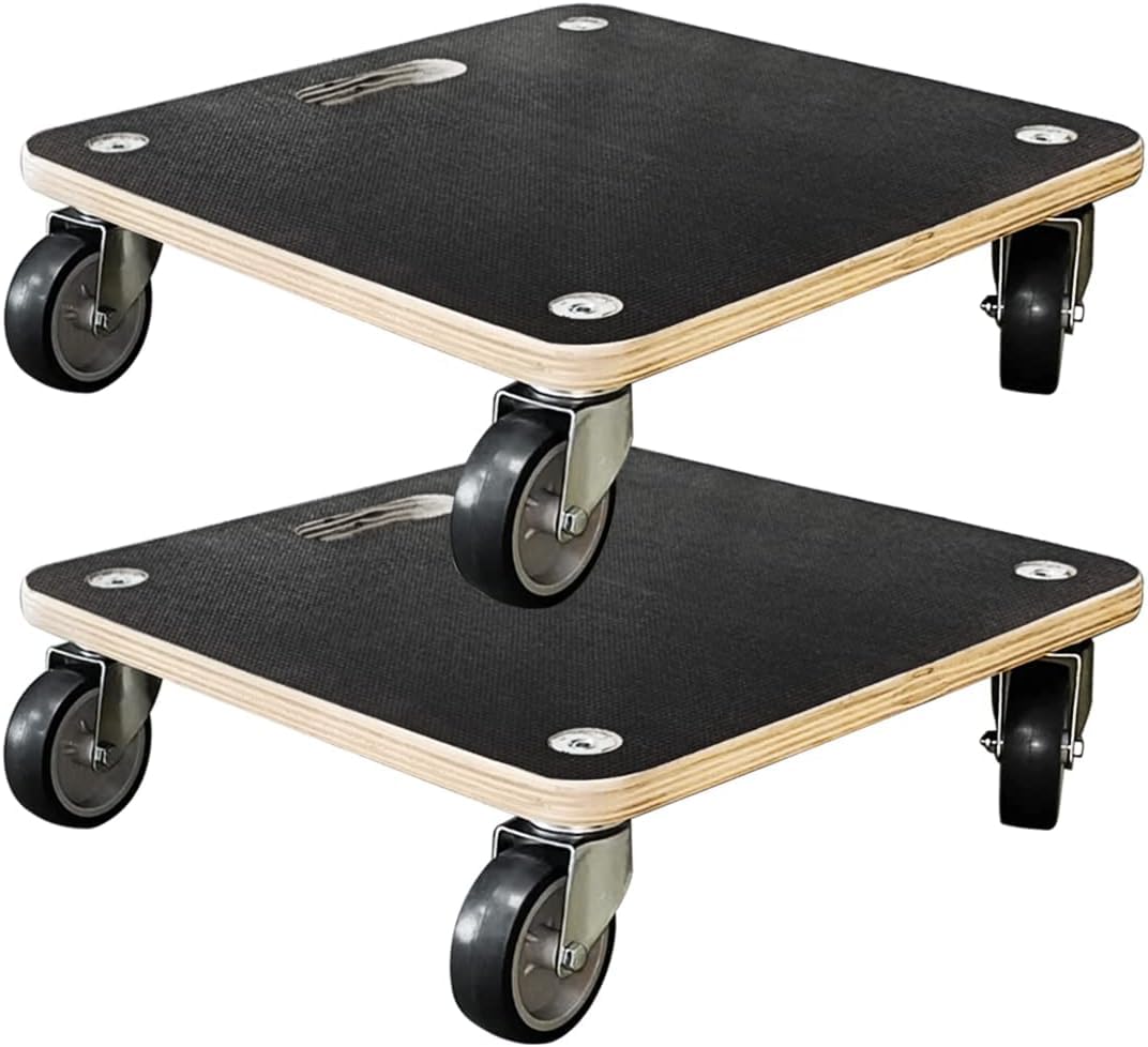 2 Pcs Chariots à roulettes, Carré Chariots Plateforme en Bois Charge 250KG, 38 x 38 cm Socle Roulant avec Plaque Antidérapante, Chariot de Transport pour Table Meuble Plante Canapé