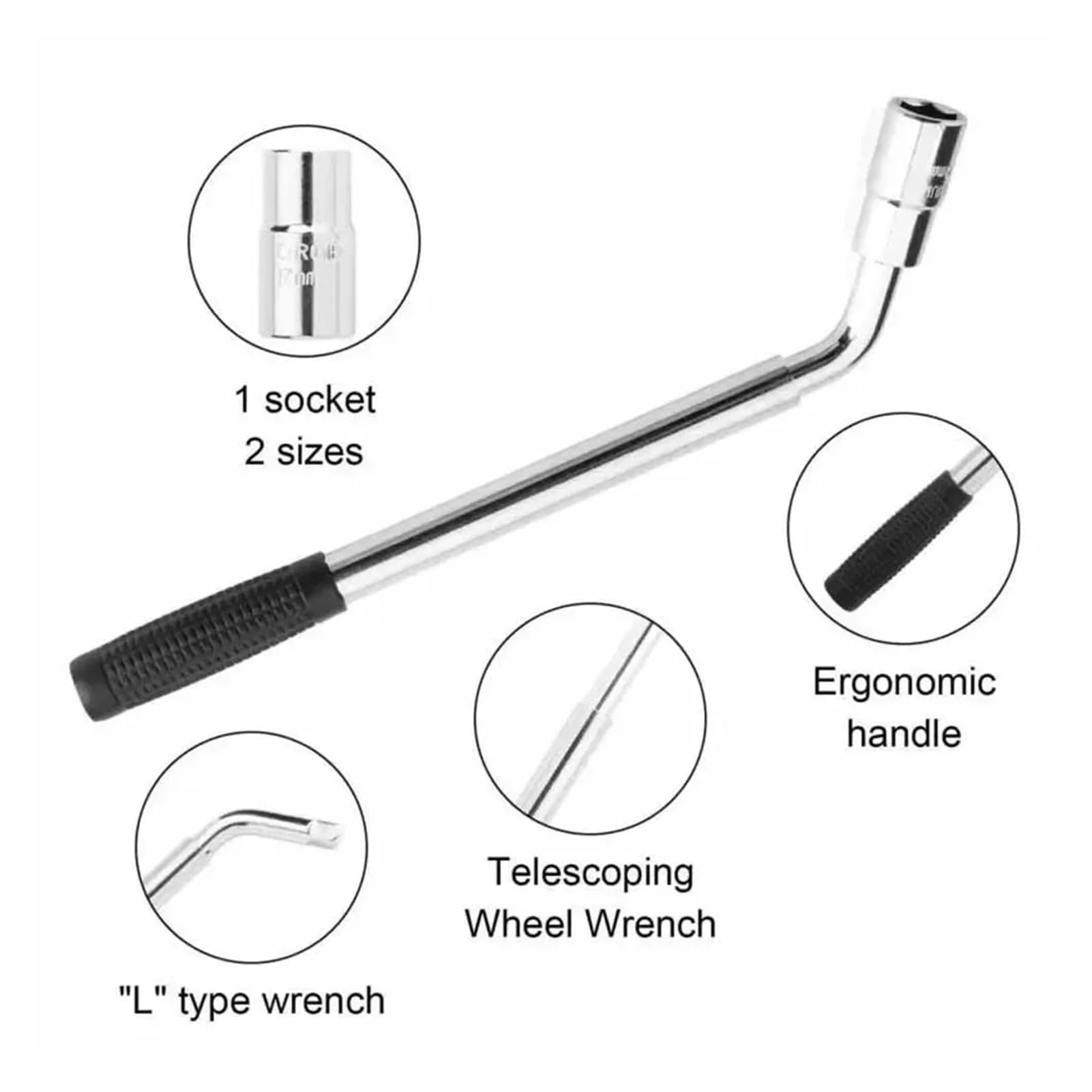 Ausziehbarer Radmutternschlüssel, Teleskop, mit Steckschlüsselsatz, Reifenmutternsatz, 17 mm, 19, 21, 23, for Autoreparaturen, Werkzeugsatz