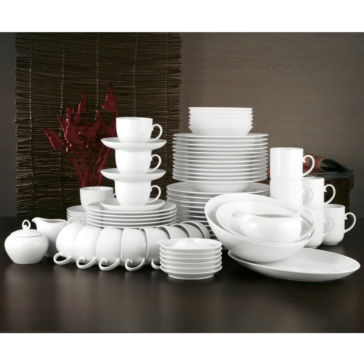 Seltmann Weiden/Teeservice 18-teilig/Rondo uni / 6 Frühstücksteller, 6 Teeobere & -Untere, Weiß