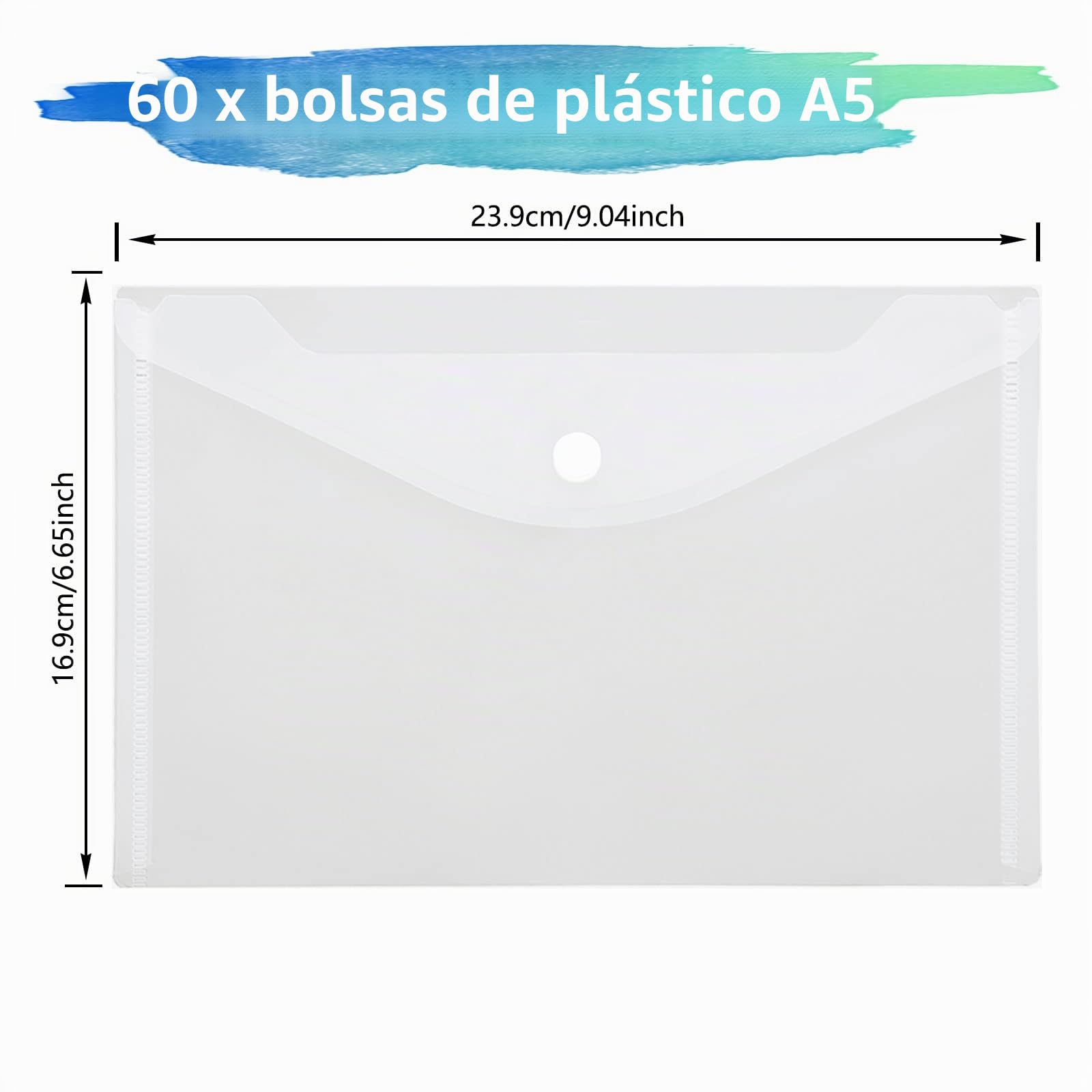 60 Piezas Carpeta para Documentos A5, Fundas Transparentes Plástico con Botón, Carpetas Plastico A5 Transparentes para Organizar la Oficina y el Trabajo en Casa en la Escuela