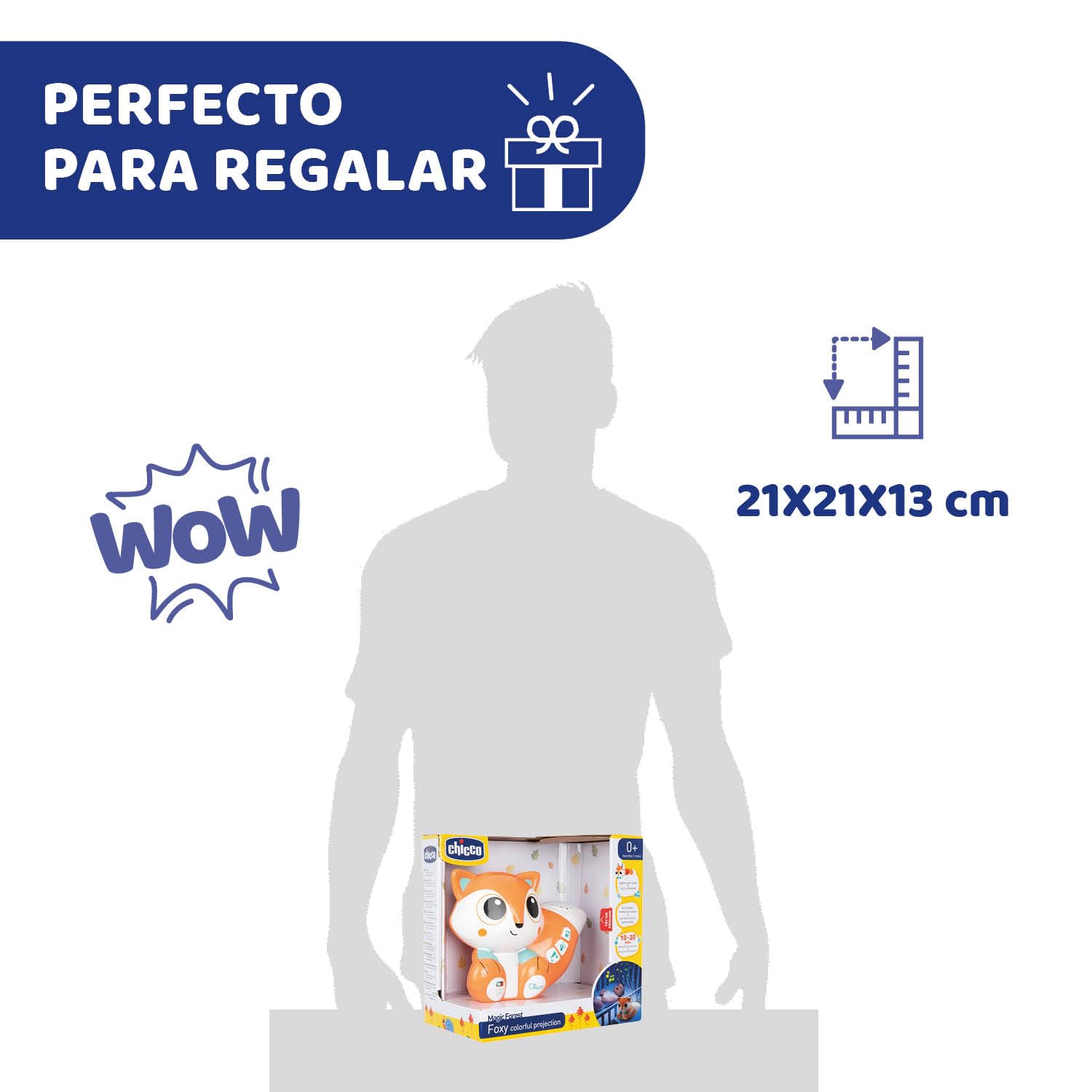 Chicco Kolorowy Projektor Foxy, Lampka Nocna dla Dzieci, Wielokolorowy Projektor Gwiazdek, z Relaksującą Muzyką i Dźwiękami Natury, Regulowana Głośność, Zabawki dla Dzieci w wieku 0 m+