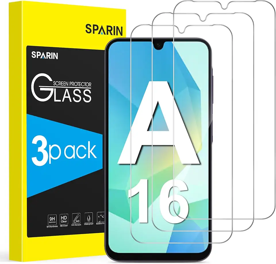 SPARIN Pack of 3 Tempered Glass Screen Protector for Samsung Galaxy A16 4G/5G, 6.7 Inch, HD Screen Protector, 9H Hardness, Scratch-Resistant