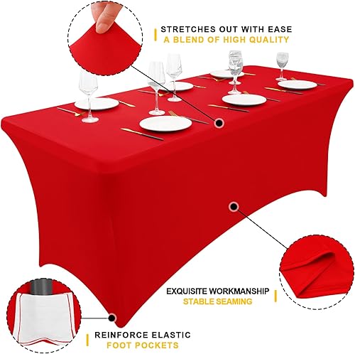 Miniatura 2 de Smiry Paquete de 2 manteles de elastano de 6 pies, elásticos, ajustables, rectangulares lavables y sin arrugas, para Navidad, bodas, banquetes y