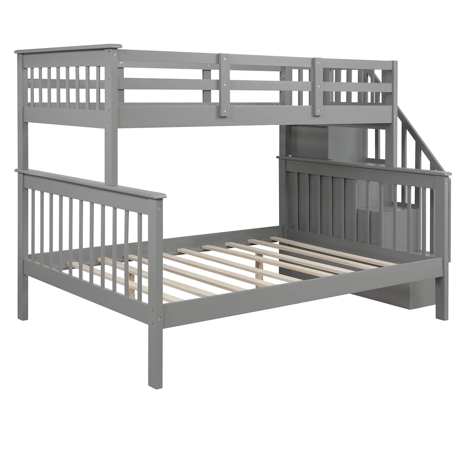 Buy Low Bunk Bed with Staircase, Twin Over Full Bunk Bed with Storage