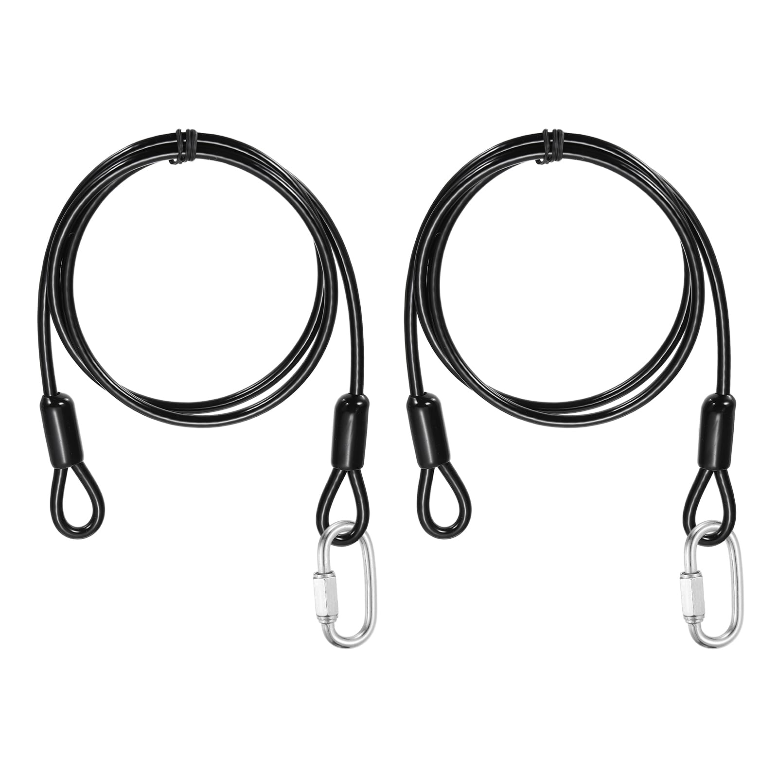PATIKIL Security Cable Lock (3/16" Dia 4.9ft, Black)(2 Set) Vinyl Coated 304 Stainless Steel Double Loop Flexible Wire Rope Safety Cable with Quick Links Locking Connectors