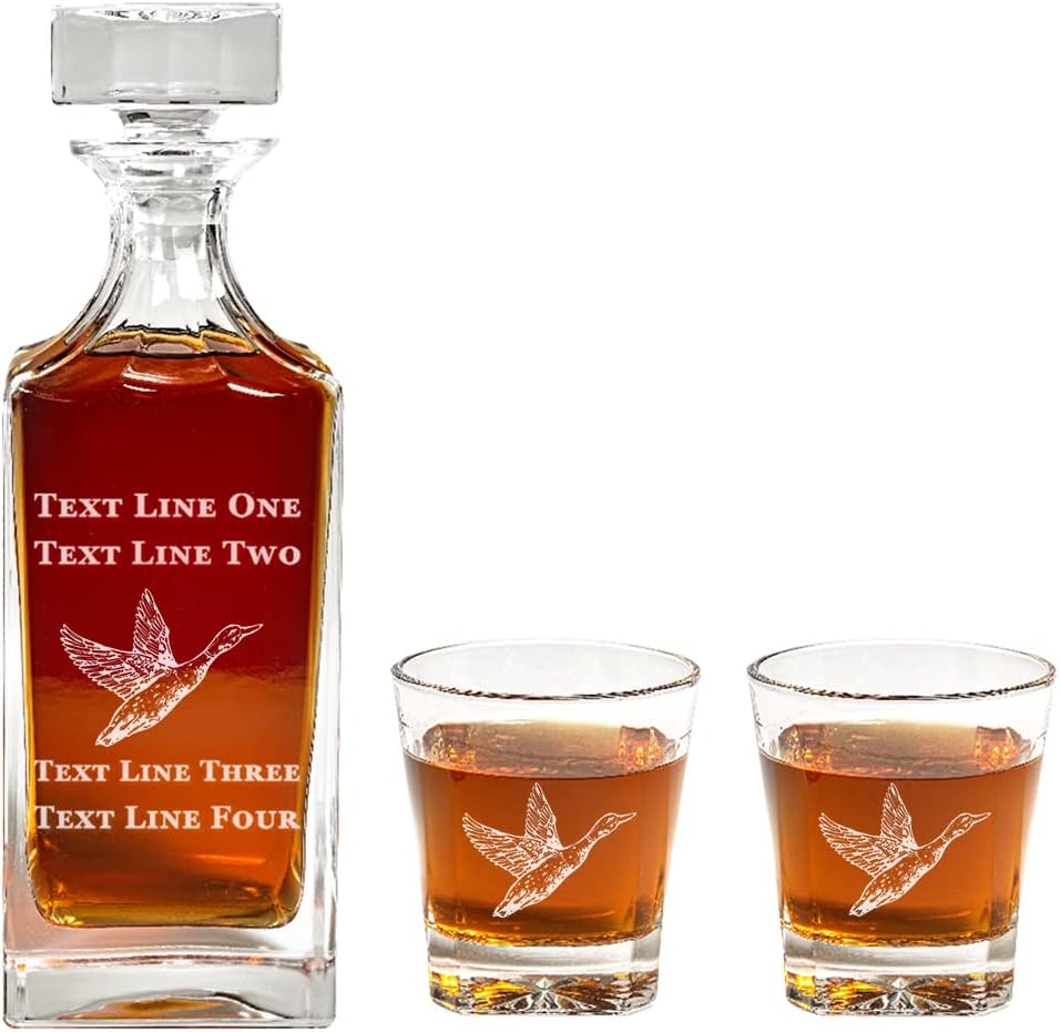 Duck Decanter Set 900ml Engraved Decanter w/Mallard Duck