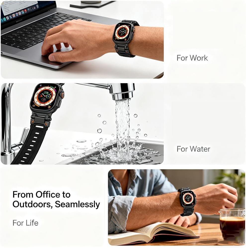 Stylish Sports band compatible with Apple Watch Ultra 3/2/1 49mm for men Silicone Bands with Metal Connector for Apple Watch Series 11/10/9/8/7/6/5/4/SE 3/2/1 Titanium/Black