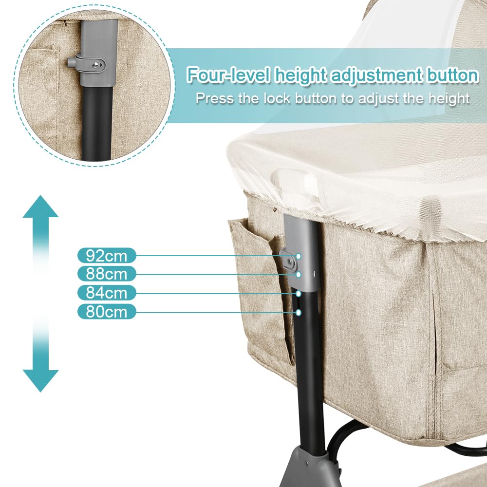 Lit Bébé Cododo Berceau avec Matelas Mode Bascule Côté Repliable Hauteur Réglable 0-24 Mois 50kg 104x52x100-110 cm Blanc Cassé